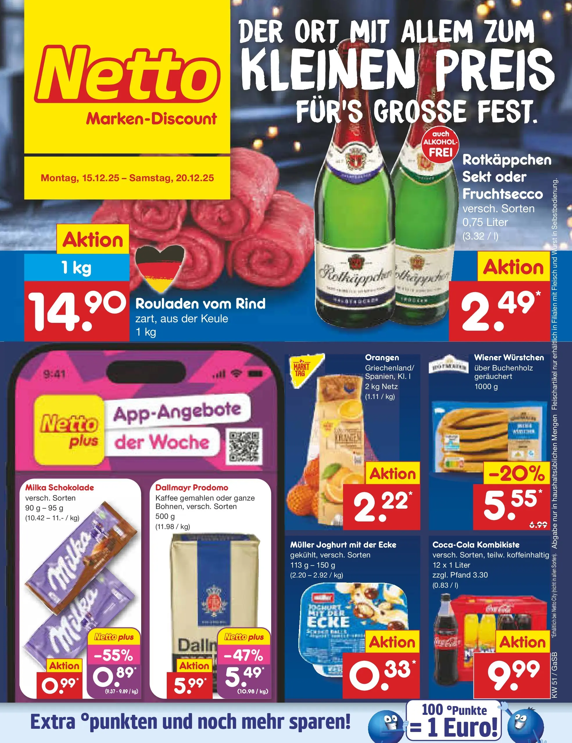 Netto Marken-Discount prospekt Bremen-Lesum	 (ab 15.12.2025) » Angebote | Seite: 1 | Produkte: Joghurt, Milka schokolade, Fruchtsecco, Rotkäppchen