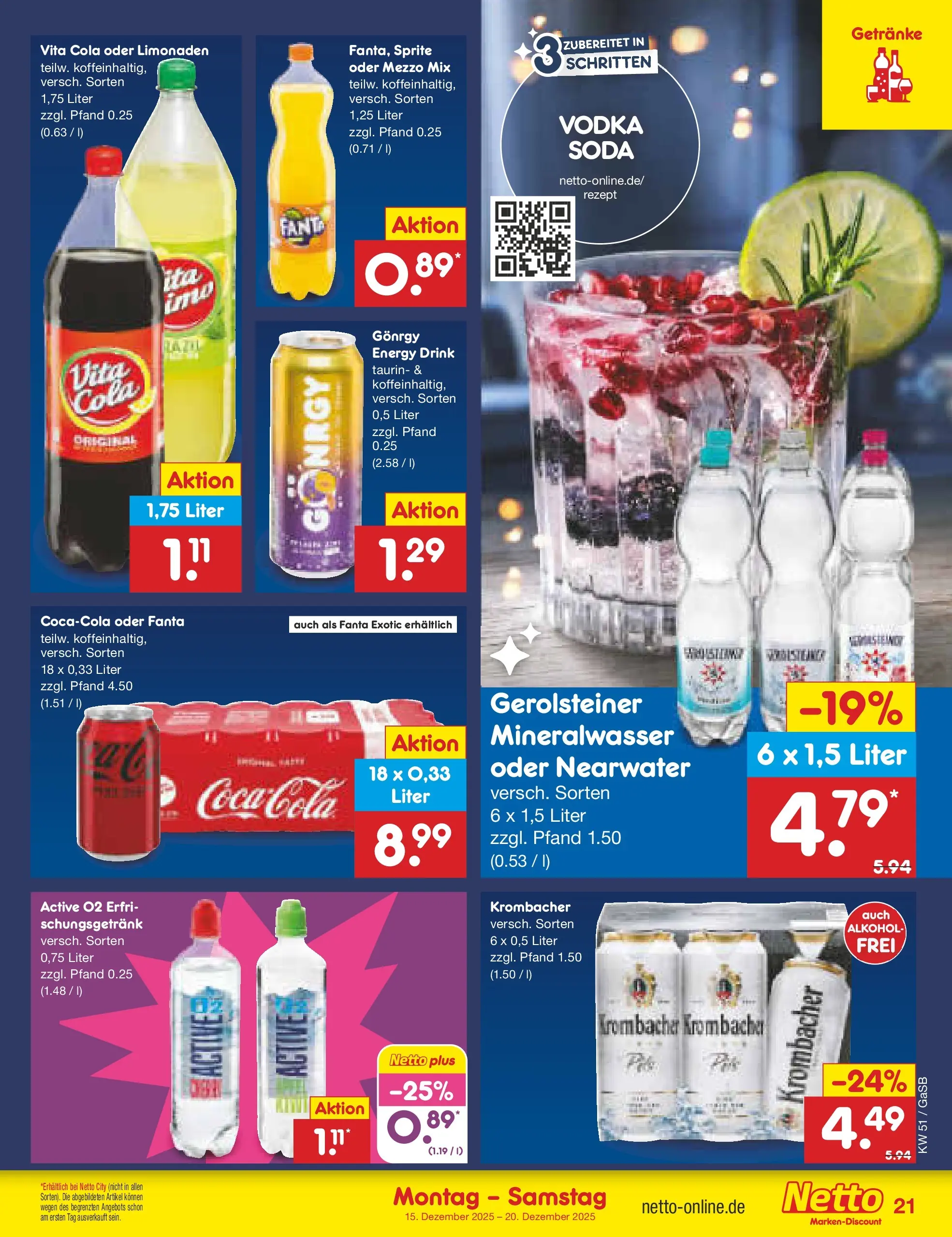 Netto Marken-Discount prospekt Bremen-Lesum	 (ab 15.12.2025) » Angebote | Seite: 25 | Produkte: Energy, Mineralwasser, Oder mezzo mix, Vodka