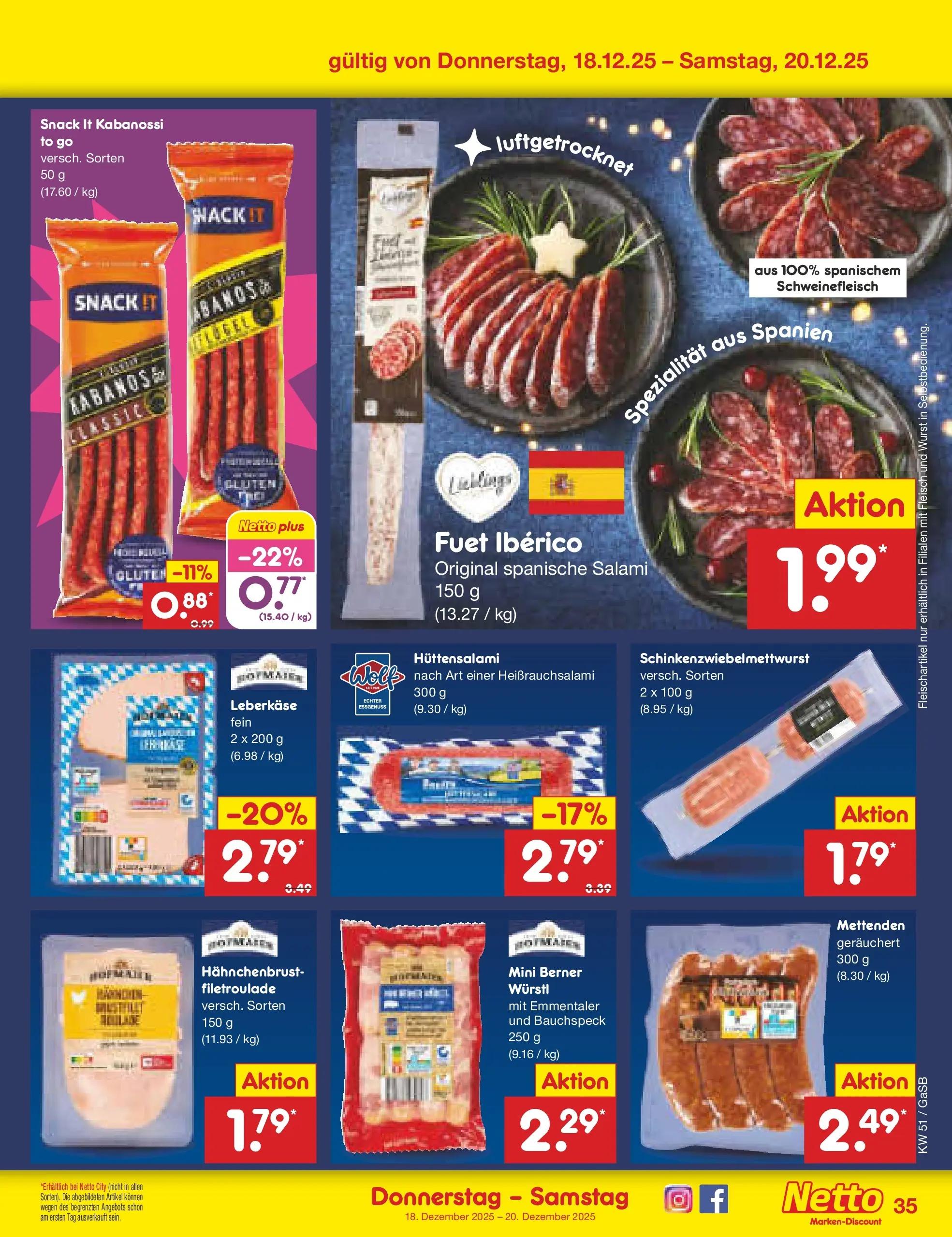 Netto Marken-Discount prospekt Bremen-Lesum	 (ab 15.12.2025) » Angebote | Seite: 43 | Produkte: Salami, Schweinefleisch, Fleisch, Leberkase