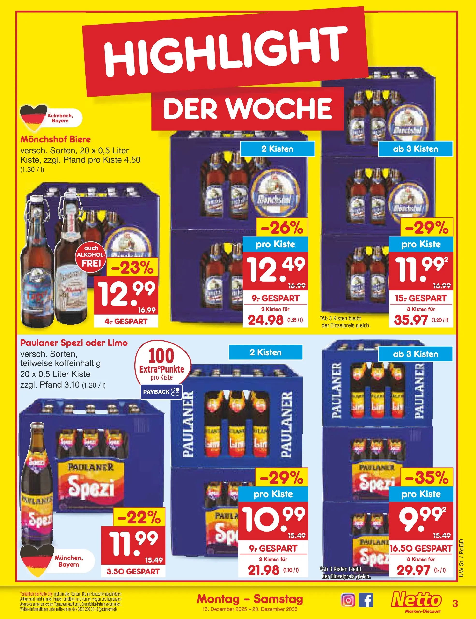 Netto Marken-Discount prospekt Selb (ab 15.12.2025) » Angebote | Seite: 3 | Produkte: Monchshof, Paulaner spezi, Paulaner Netto Marken-Discount prospekt Selb (ab 15.12.2025) » Angebote | Seite: 3 | Produkte: Monchshof, Paulaner spezi, Paulaner