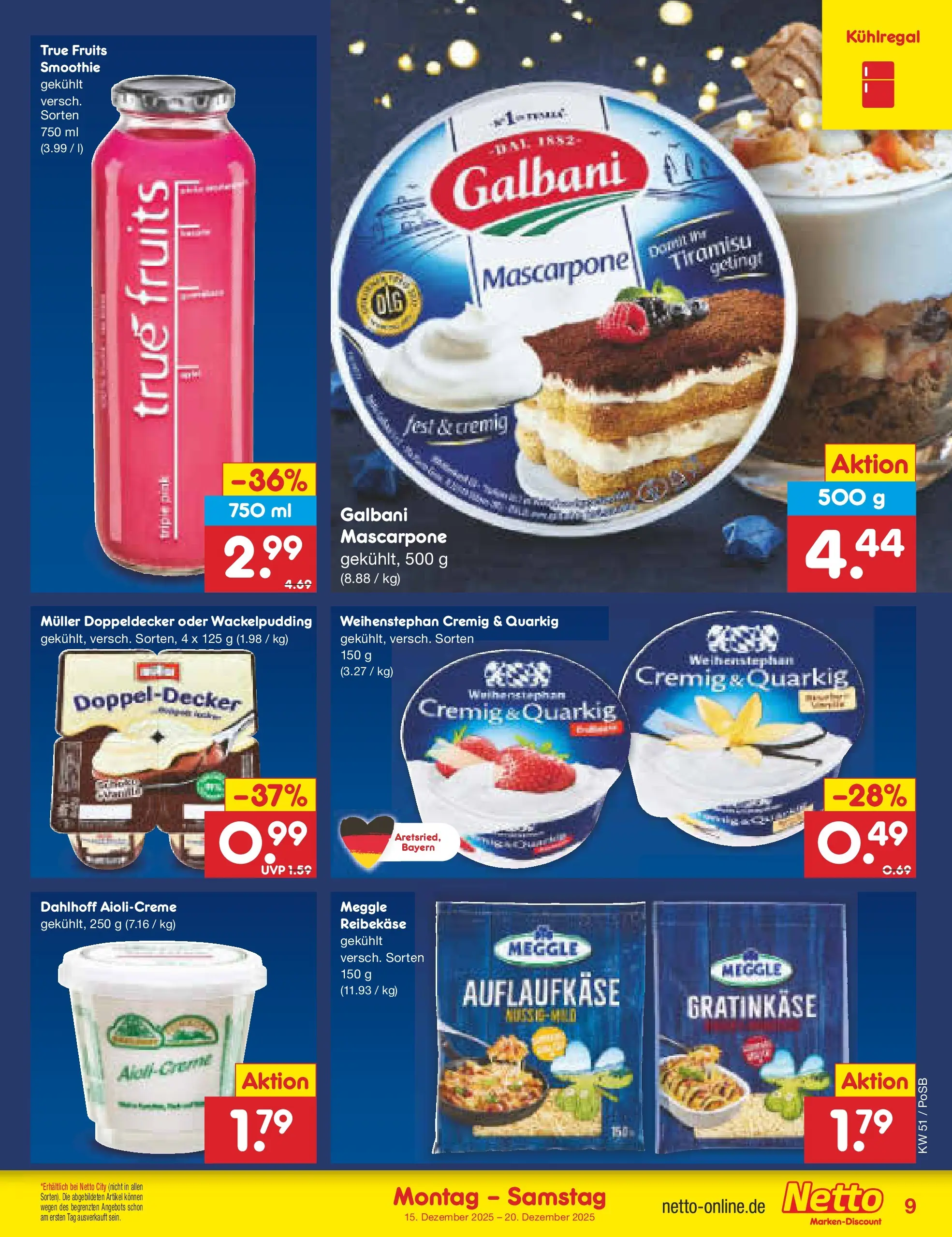 Netto Marken-Discount prospekt Regensburg	 (ab 15.12.2025) » Angebote | Seite: 9 | Produkte: Mascarpone, Reibekase