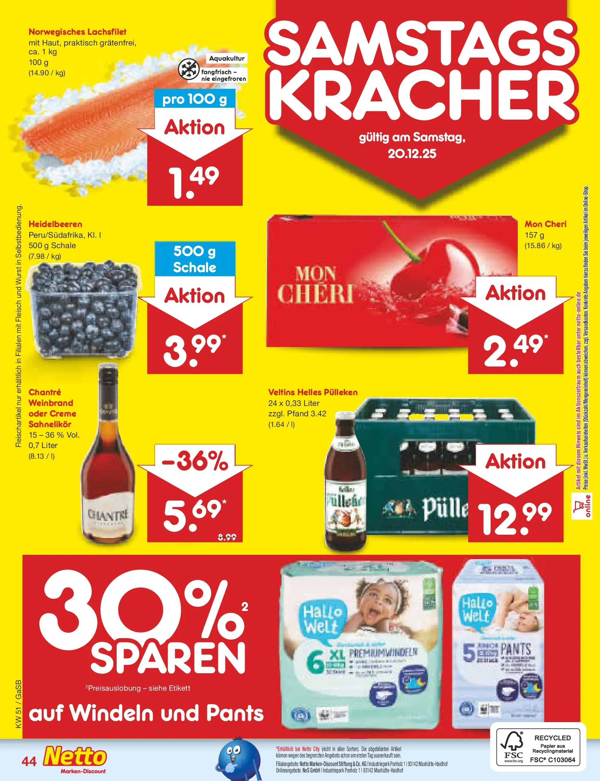 Netto Marken-Discount prospekt Bremen-Lesum	 (ab 15.12.2025) » Angebote | Seite: 52 | Produkte: Chantré, Fleisch, Veltins, Mon cheri