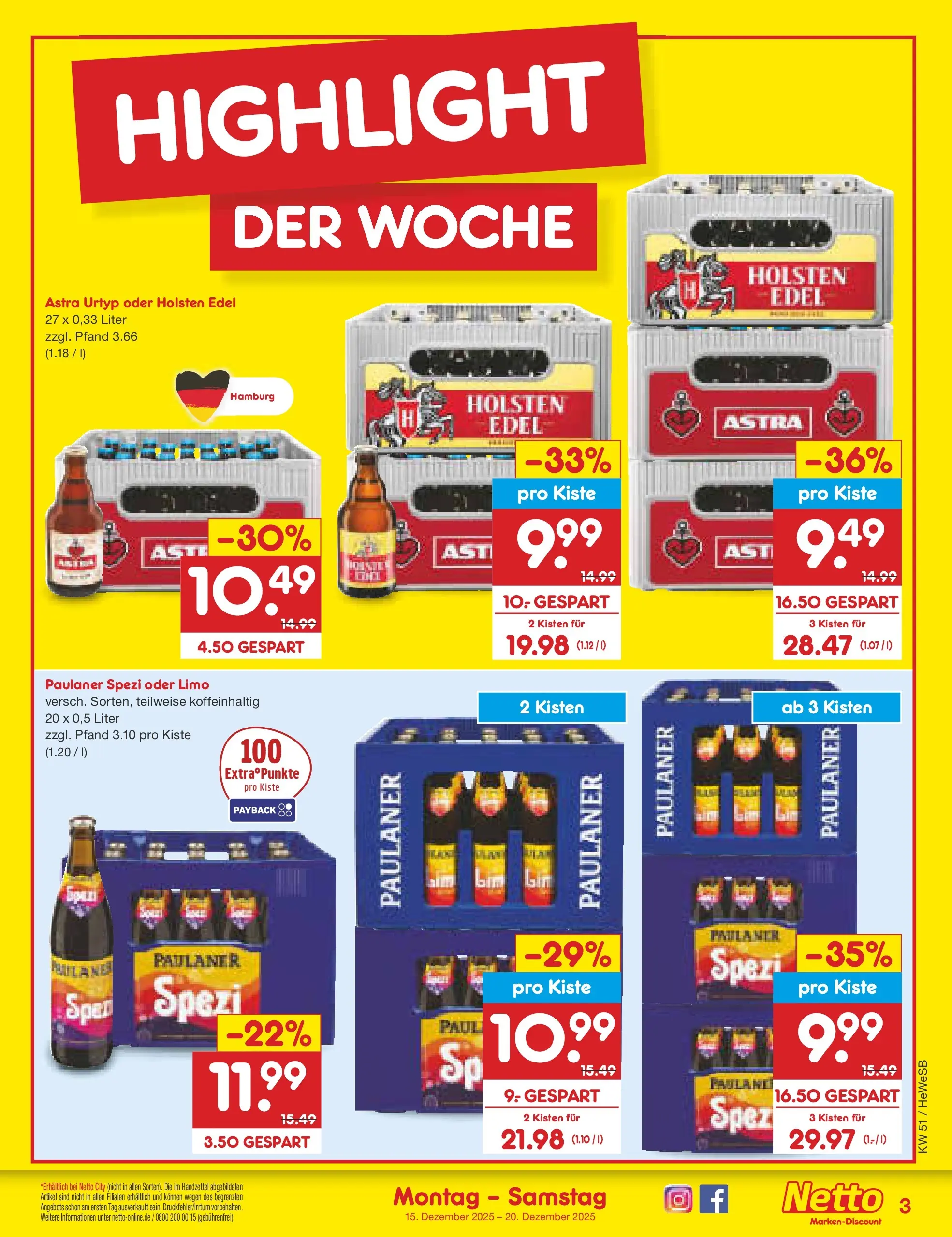 Netto Marken-Discount prospekt Hamburg (ab 15.12.2025) » Angebote | Seite: 3 | Produkte: Holsten edel, Astra, Holsten, Paulaner Netto Marken-Discount prospekt Hamburg (ab 15.12.2025) » Angebote | Seite: 3 | Produkte: Holsten edel, Astra, Holsten, Paulaner