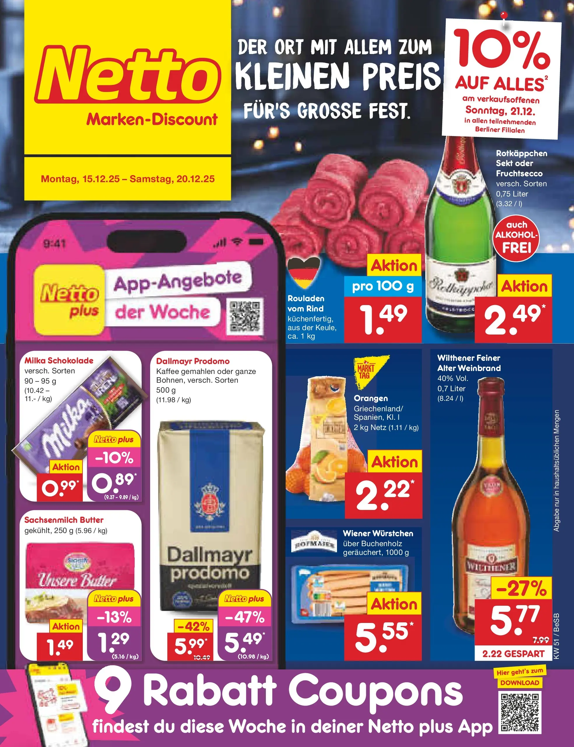 Netto Marken-Discount prospekt Kremmen (ab 15.12.2025) » Angebote | Seite: 1 | Produkte: Butter, Milka schokolade, Sekt, Dallmayr prodomo Netto Marken-Discount prospekt Kremmen (ab 15.12.2025) » Angebote | Seite: 1 | Produkte: Butter, Milka schokolade, Sekt, Dallmayr prodomo