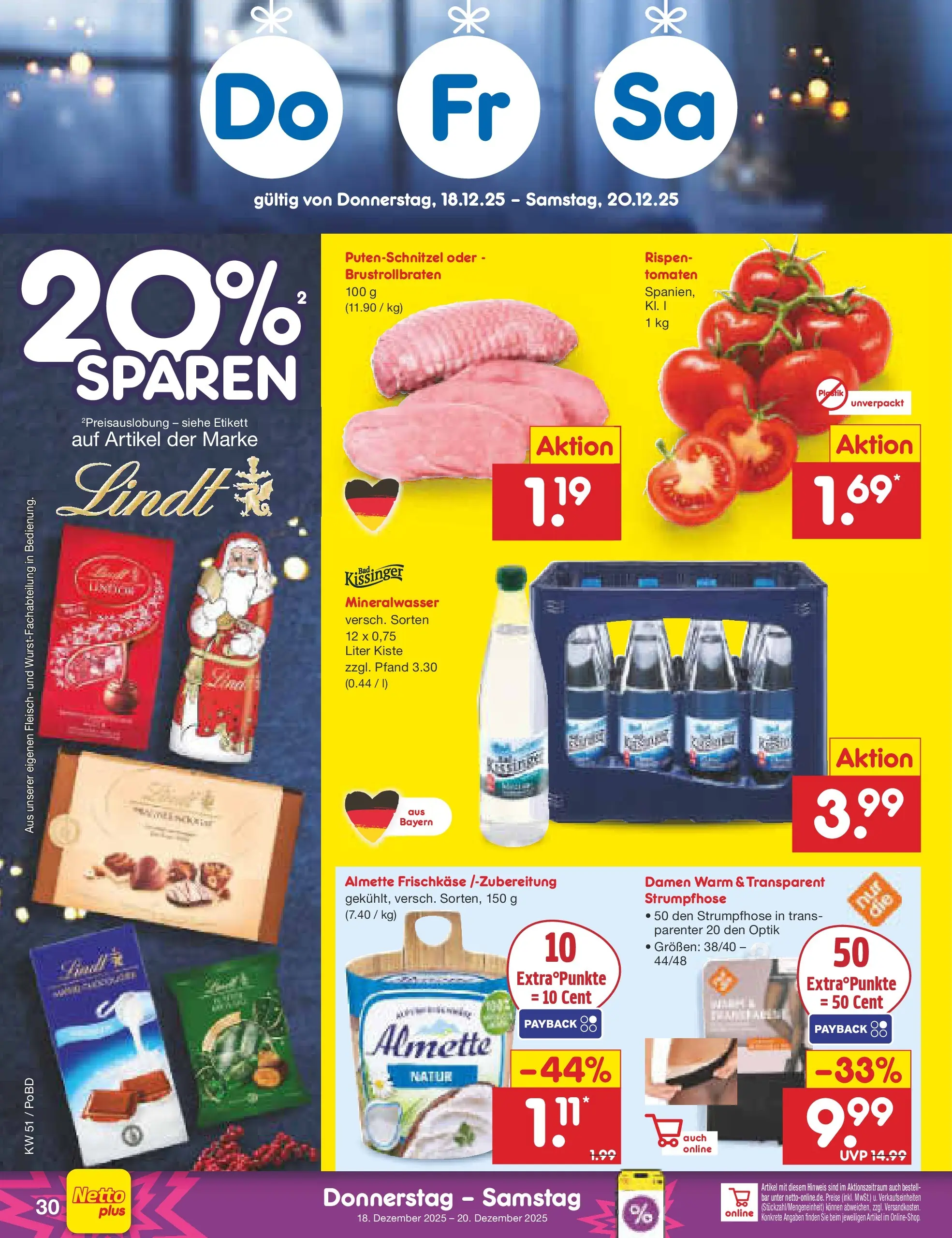 Netto Marken-Discount prospekt Selb (ab 15.12.2025) » Angebote | Seite: 44 | Produkte: Almette, Lindt, Fleisch, Frischkase Netto Marken-Discount prospekt Selb (ab 15.12.2025) » Angebote | Seite: 44 | Produkte: Almette, Lindt, Fleisch, Frischkase