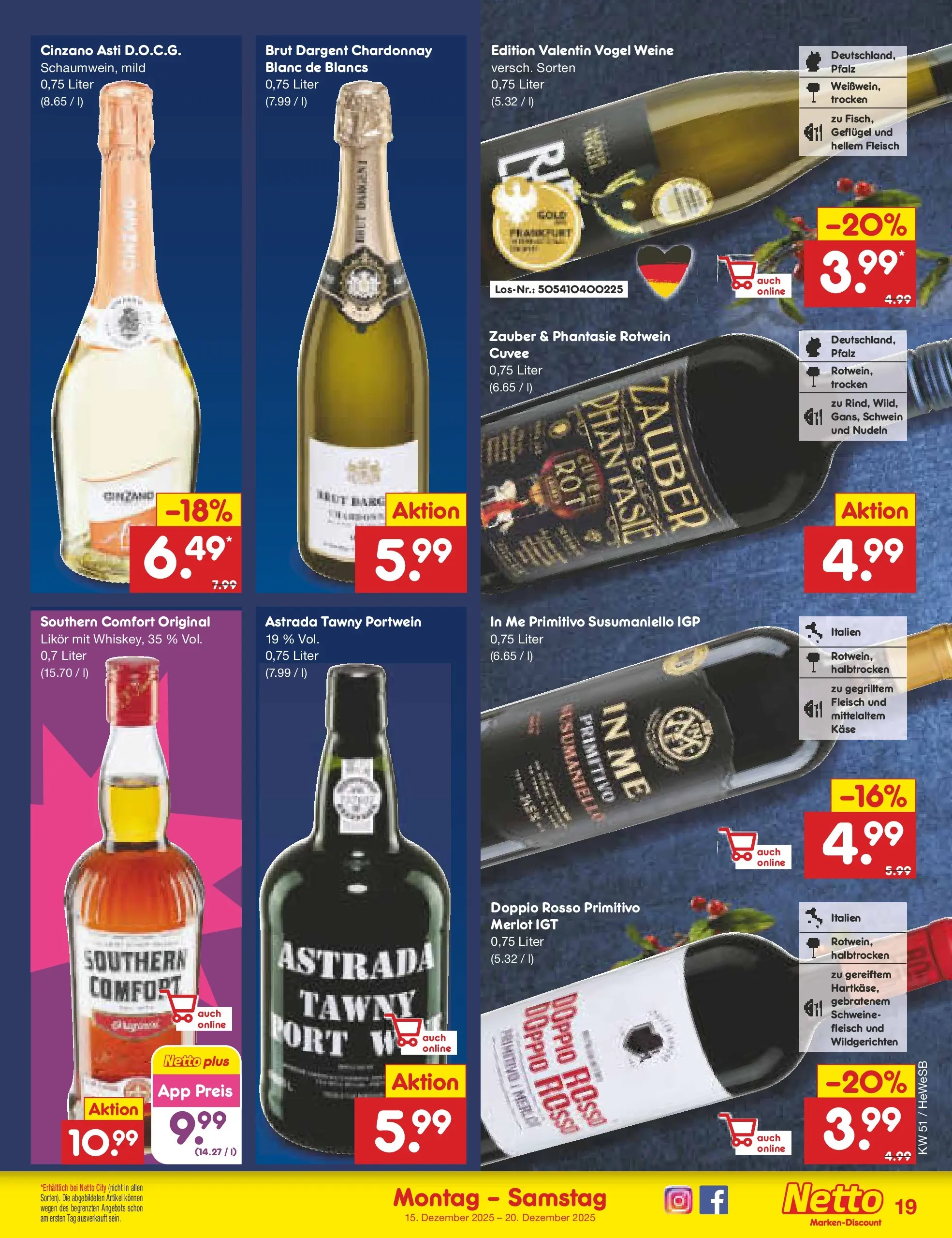 Netto Marken-Discount prospekt Hamburg (ab 15.12.2025) » Angebote | Seite: 21 | Produkte: Rotwein, Likör, Merlot, Nudeln Netto Marken-Discount prospekt Hamburg (ab 15.12.2025) » Angebote | Seite: 21 | Produkte: Rotwein, Likör, Merlot, Nudeln