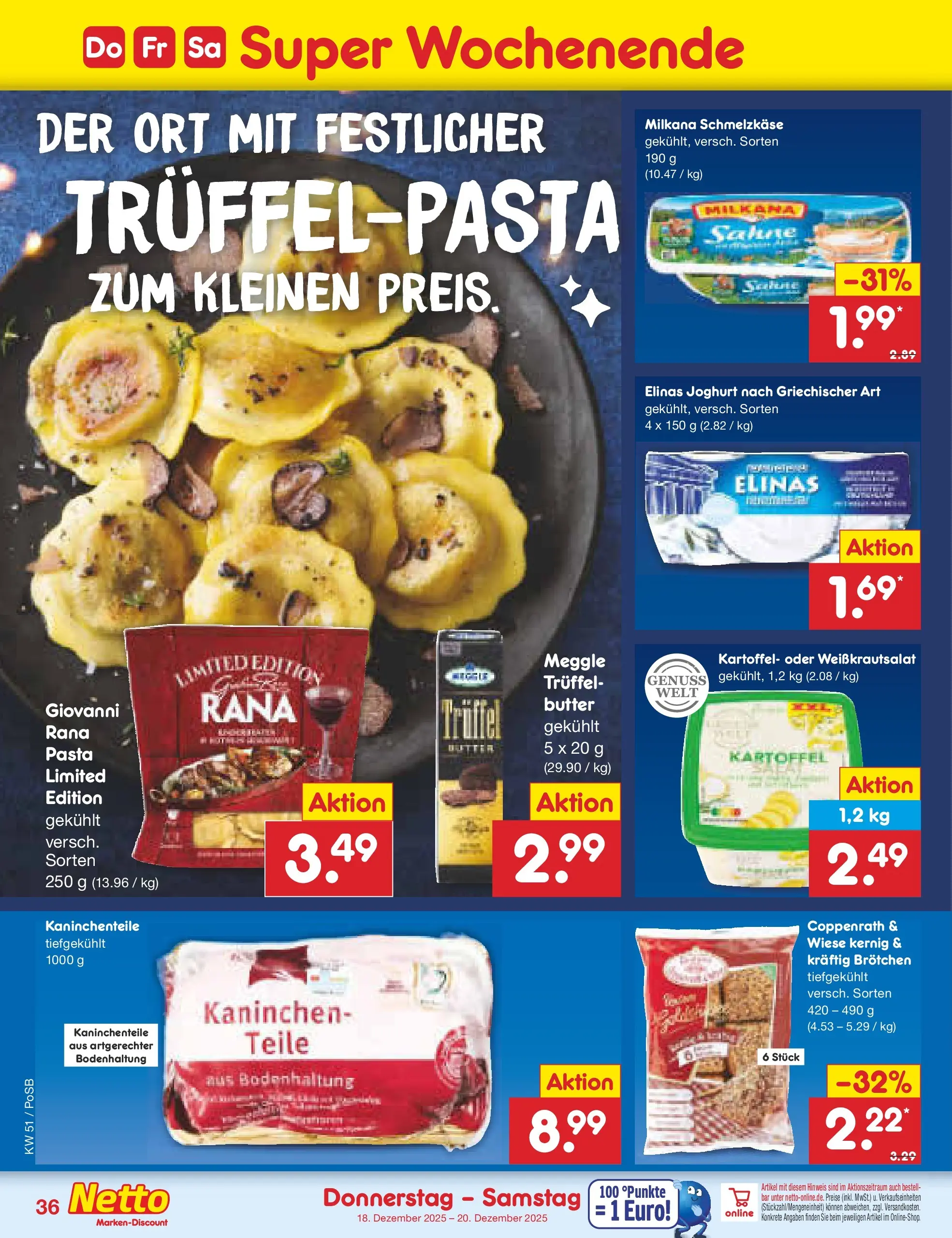 Netto Marken-Discount prospekt Regensburg	 (ab 15.12.2025) » Angebote | Seite: 50 | Produkte: Joghurt, Kaninchen, Milkana, Pasta