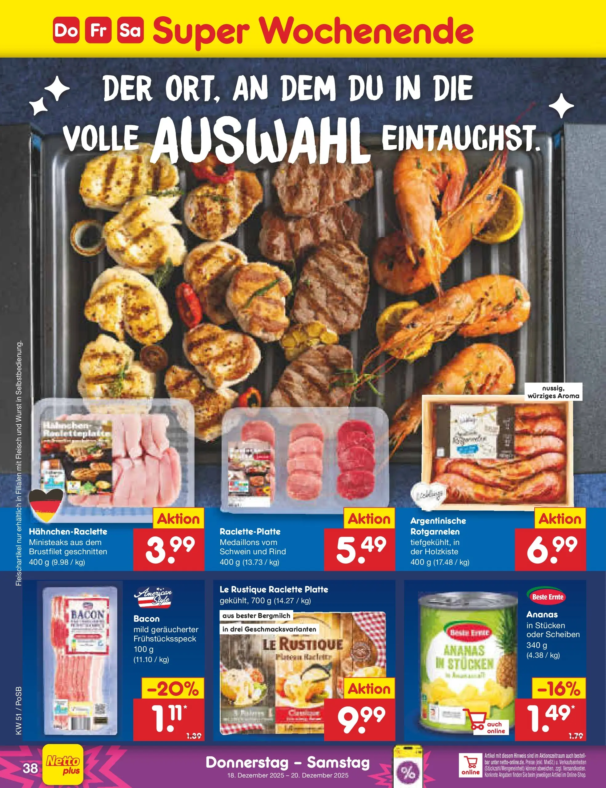 Netto Marken-Discount prospekt Regensburg	 (ab 15.12.2025) » Angebote | Seite: 52 | Produkte: Ananas, Wurst, Raclette, Fleisch