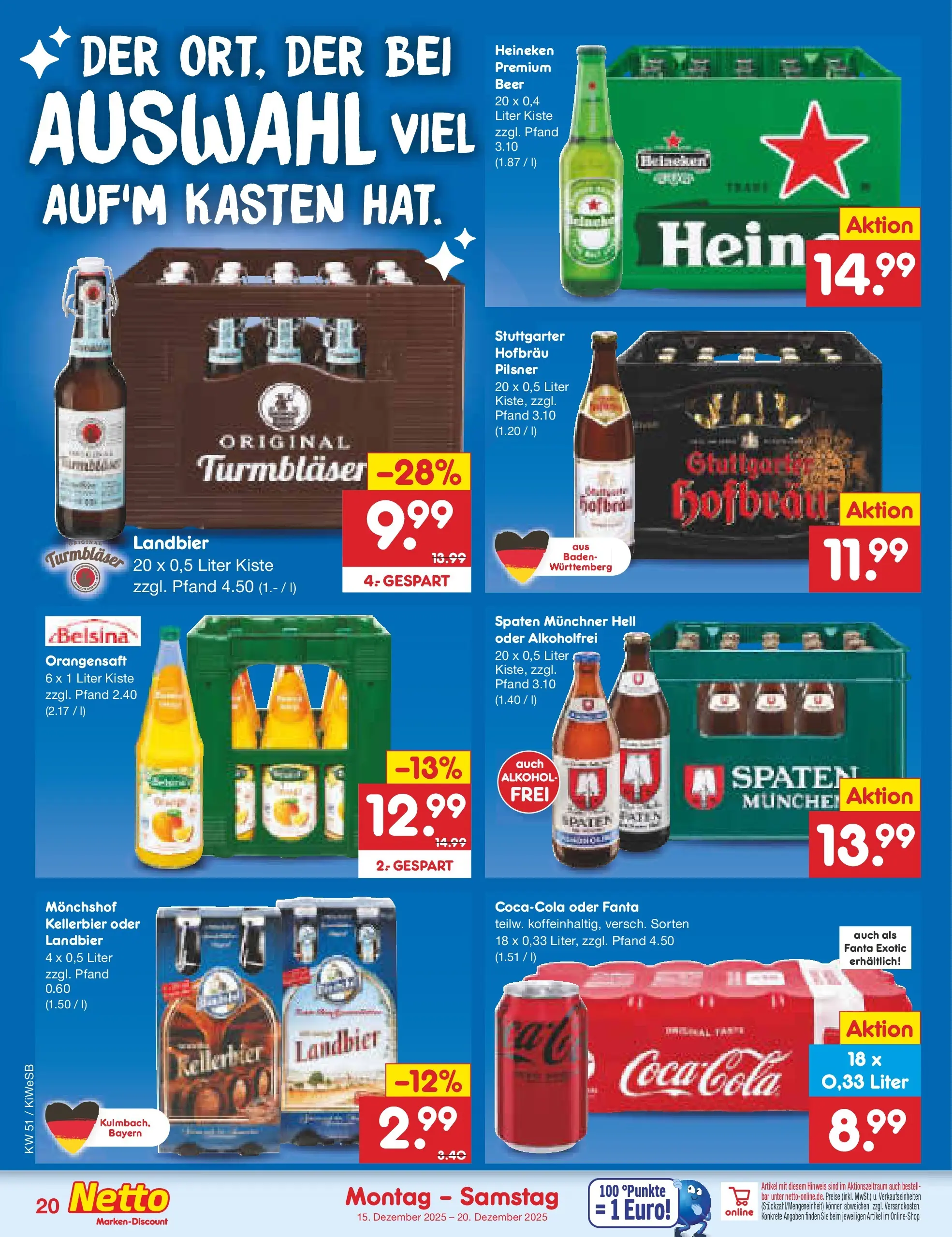 Netto Marken-Discount prospekt Bad Friedrichshall (ab 14.12.2025) » Angebote | Seite: 24 | Produkte: Monchshof, Fanta, Orangensaft, Heineken Netto Marken-Discount prospekt Bad Friedrichshall (ab 14.12.2025) » Angebote | Seite: 24 | Produkte: Monchshof, Fanta, Orangensaft, Heineken