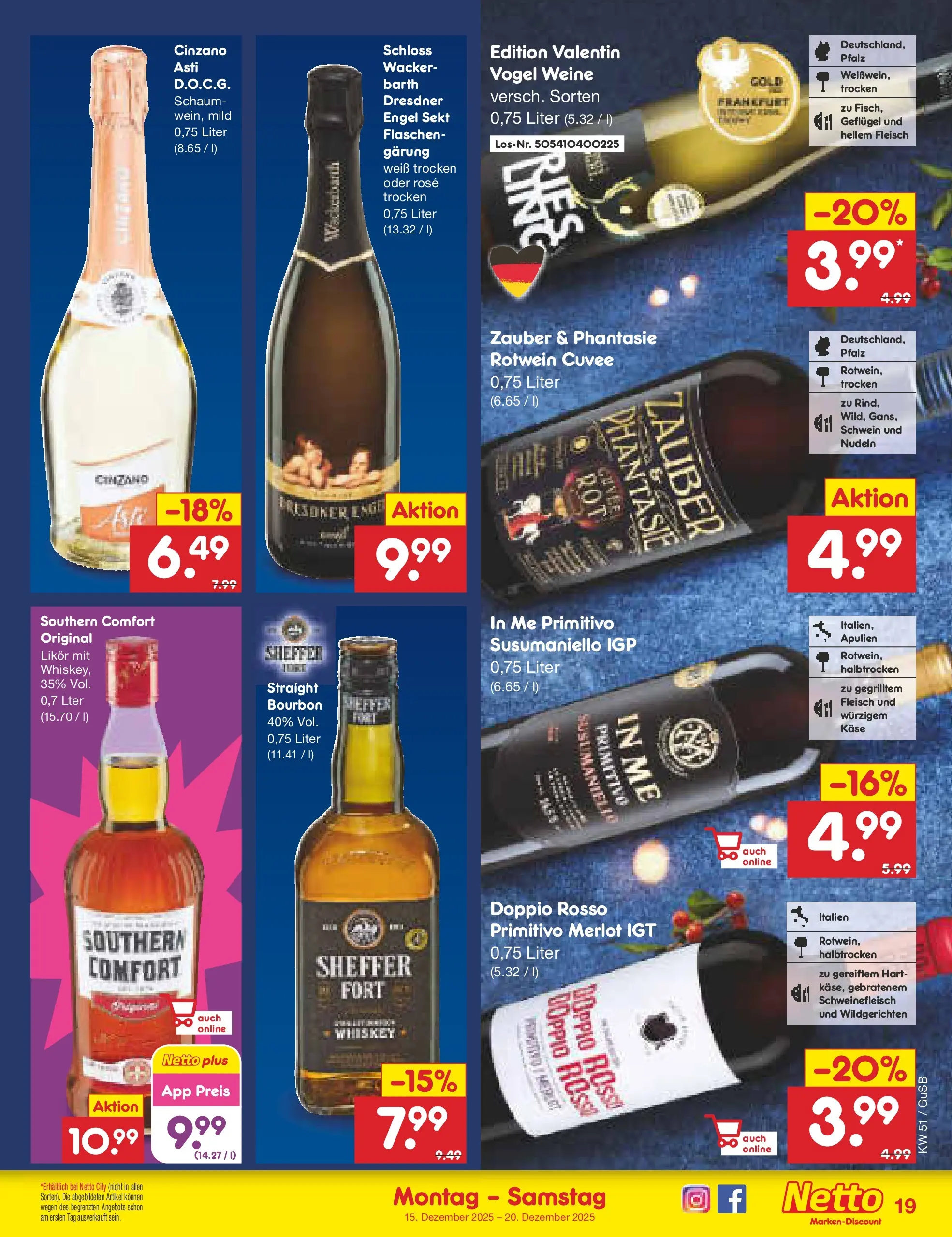 Netto Marken-Discount prospekt Machern (ab 15.12.2025) » Angebote | Seite: 21 | Produkte: Rotwein, Likör, Southern comfort, Fleisch Netto Marken-Discount prospekt Machern (ab 15.12.2025) » Angebote | Seite: 21 | Produkte: Rotwein, Likör, Southern comfort, Fleisch