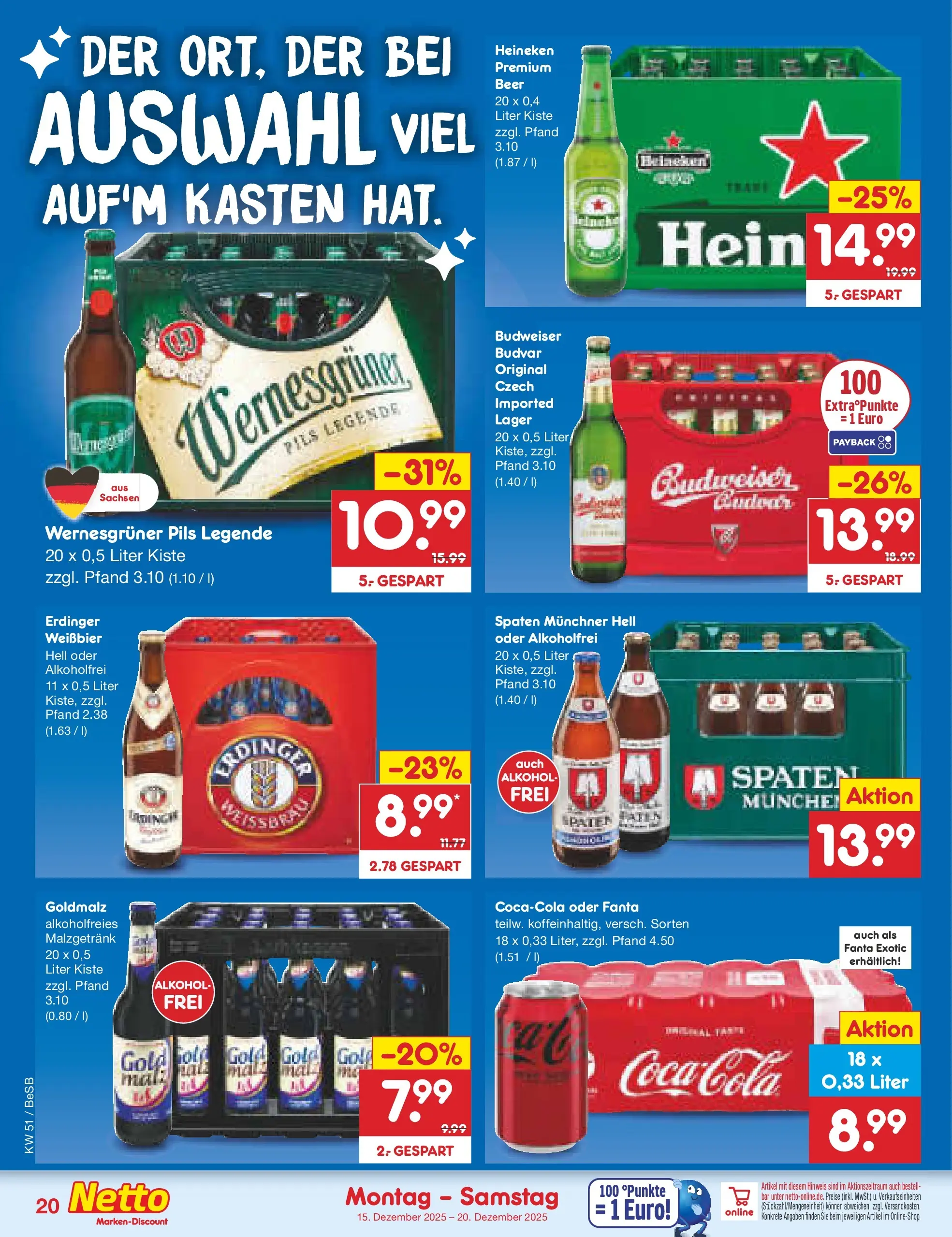 Netto Marken-Discount prospekt Kremmen (ab 15.12.2025) » Angebote | Seite: 24 | Produkte: Erdinger, Pils, Wernesgruner, Budweiser Netto Marken-Discount prospekt Kremmen (ab 15.12.2025) » Angebote | Seite: 24 | Produkte: Erdinger, Pils, Wernesgruner, Budweiser