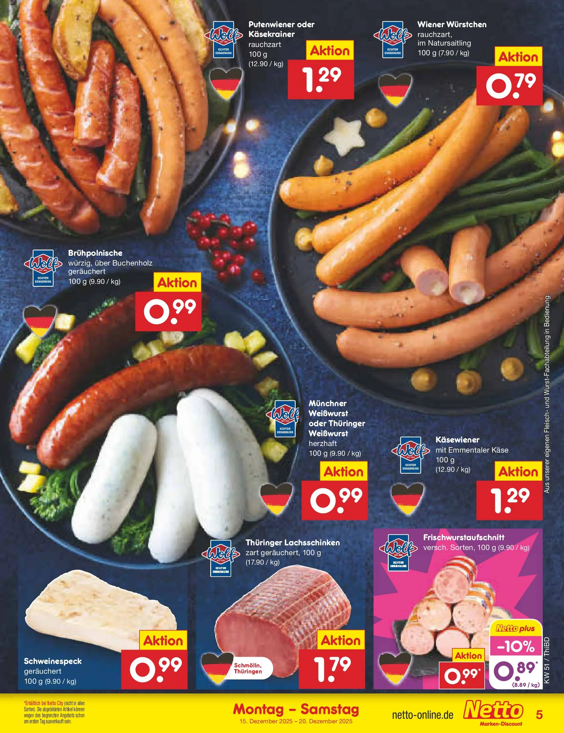 Netto Marken-Discount prospekt Thiendorf	 (ab 15.12.2025) » Angebote | Seite: 5 | Produkte: Wiener wurstchen, Käsekrainer, Weißwurst, Fleisch