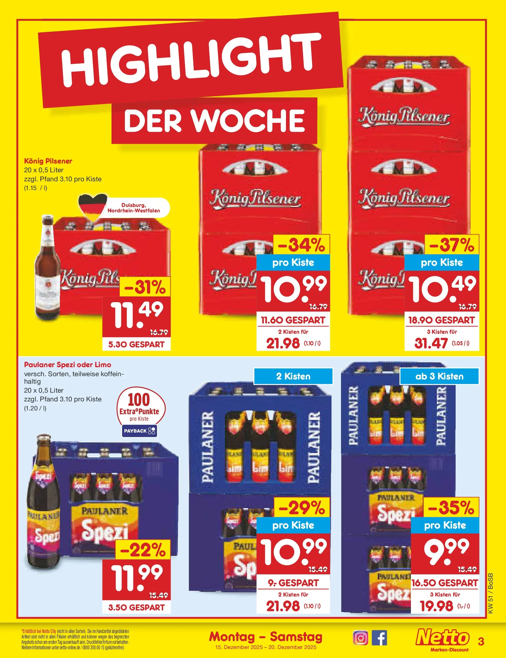 Netto Marken-Discount prospekt Stadtlohn	 (ab 15.12.2025) » Angebote | Seite: 3 | Produkte: Konig pilsener, Paulaner spezi, Paulaner