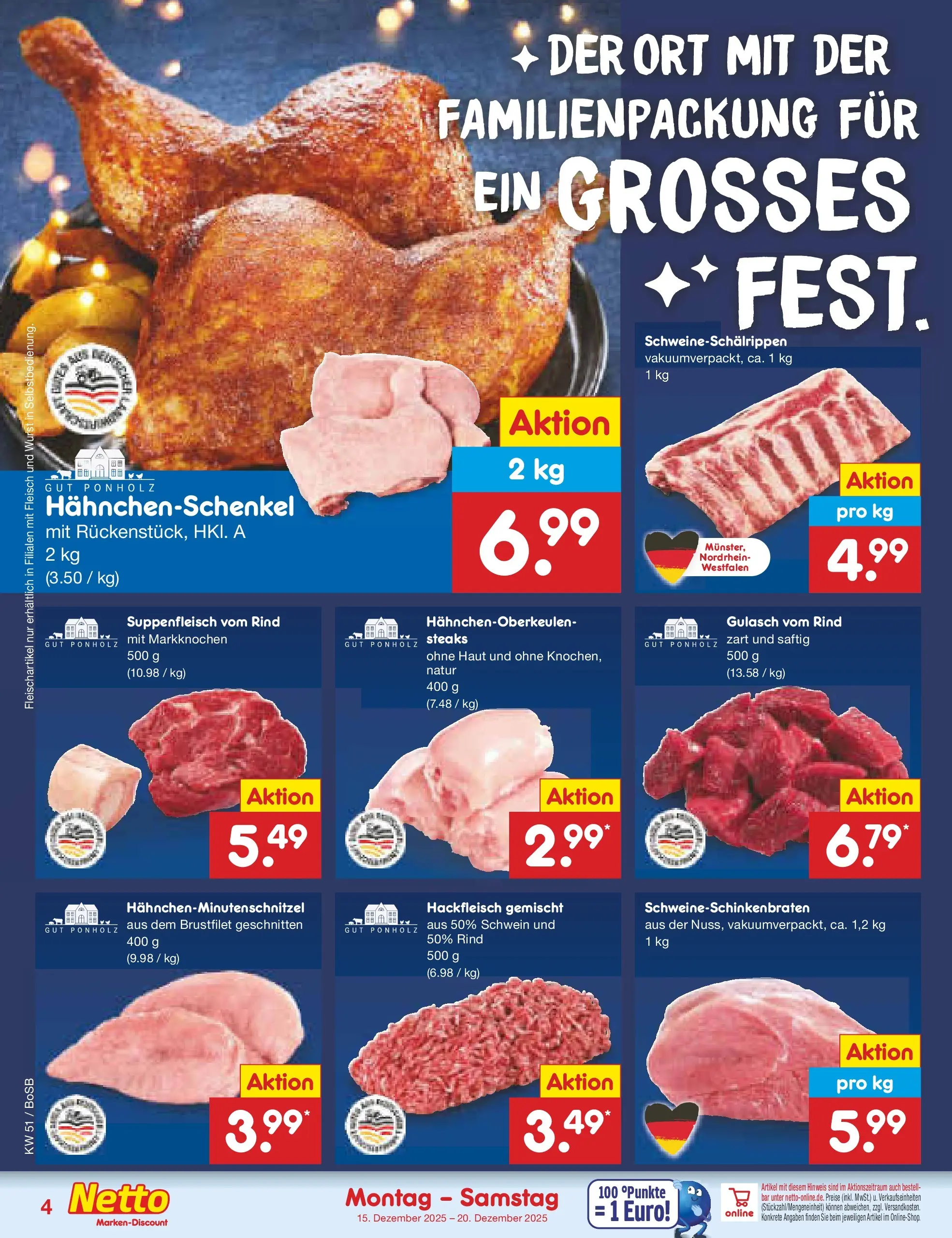 Netto Marken-Discount prospekt Stadtlohn	 (ab 15.12.2025) » Angebote | Seite: 4 | Produkte: Hahnchenschenkel, Wurst, Fleisch, Hackfleisch