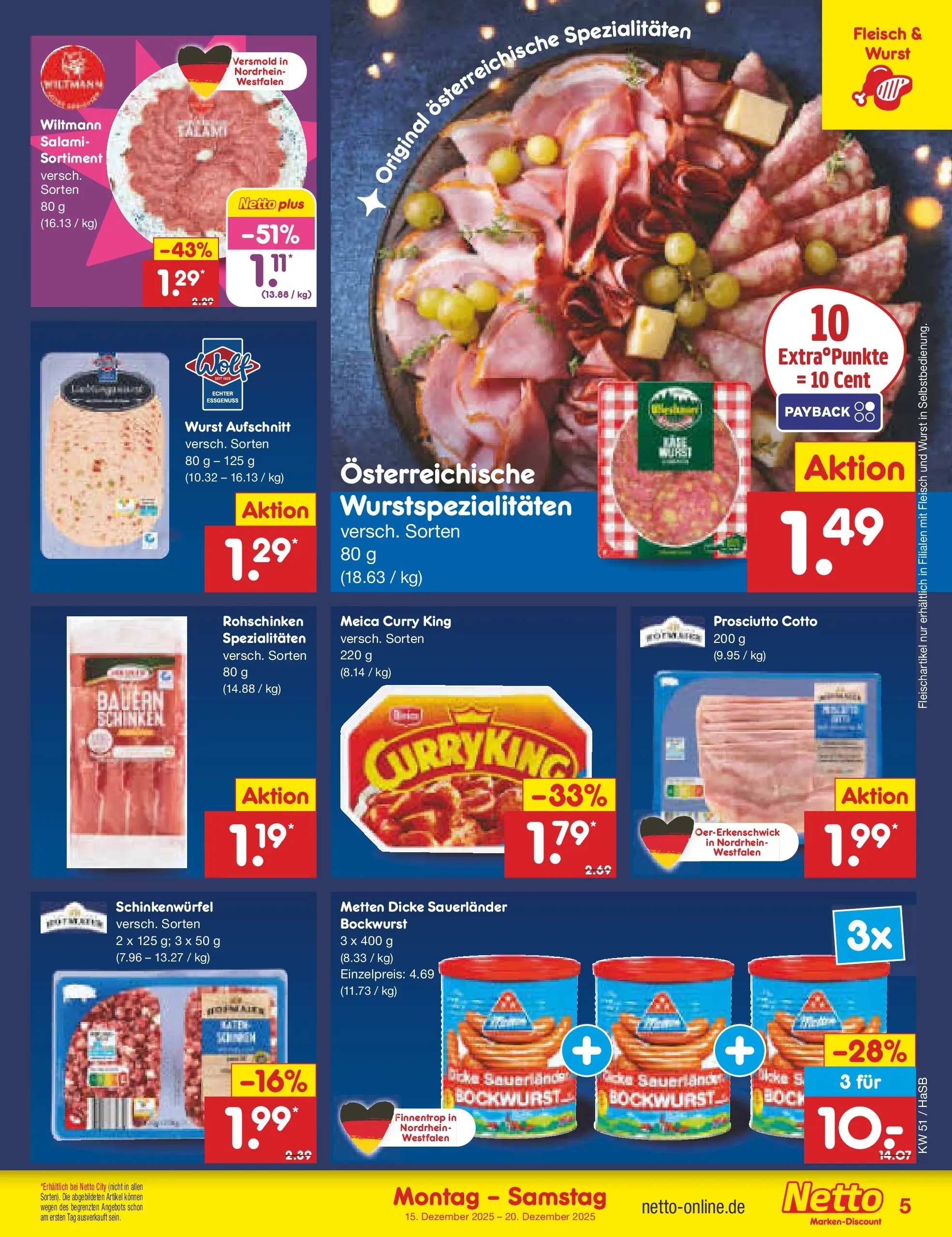Netto Marken-Discount prospekt Wuppertal (ab 15.12.2025) » Angebote | Seite: 5 | Produkte: Bockwurst, Meica, Wurst, Salami Netto Marken-Discount prospekt Wuppertal (ab 15.12.2025) » Angebote | Seite: 5 | Produkte: Bockwurst, Meica, Wurst, Salami