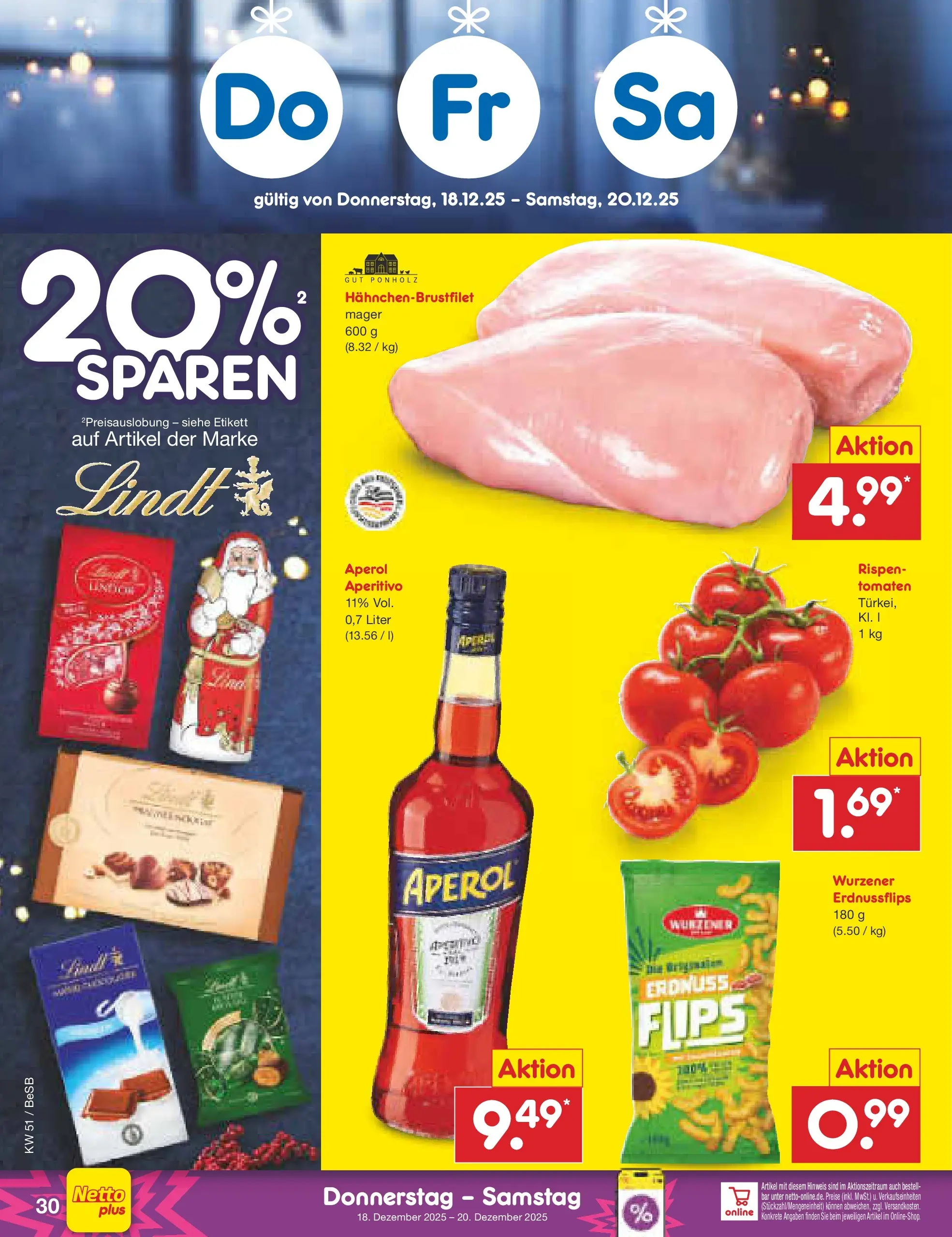 Netto Marken-Discount prospekt Kremmen (ab 15.12.2025) » Angebote | Seite: 38 | Produkte: Tomaten, Aperol, Lindt Netto Marken-Discount prospekt Kremmen (ab 15.12.2025) » Angebote | Seite: 38 | Produkte: Tomaten, Aperol, Lindt
