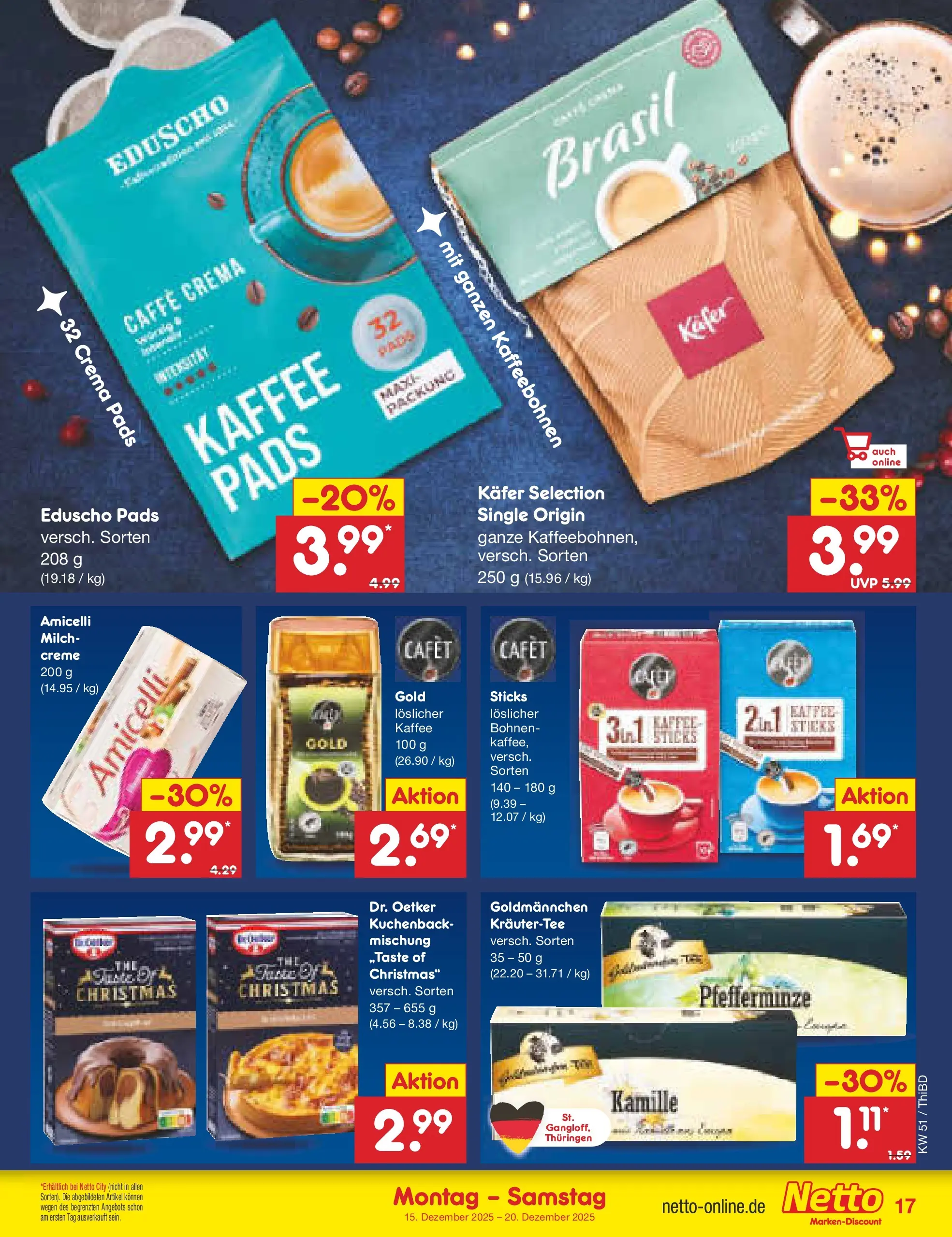 Netto Marken-Discount prospekt Thiendorf	 (ab 15.12.2025) » Angebote | Seite: 17 | Produkte: Milch, Kaffee, Creme, Eduscho
