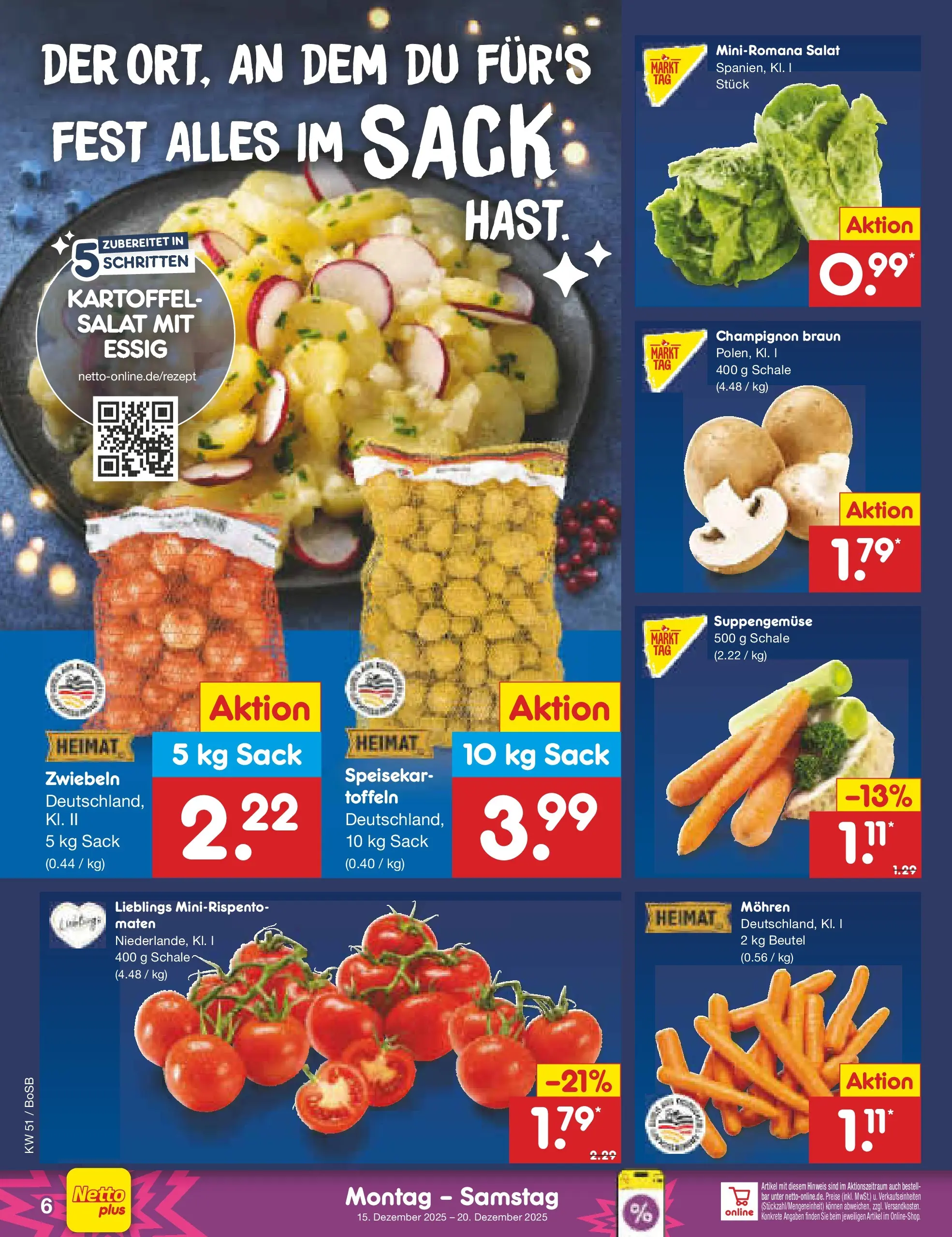 Netto Marken-Discount prospekt Stadtlohn	 (ab 15.12.2025) » Angebote | Seite: 6 | Produkte: Essig, Mohren, Zwiebeln, Salat