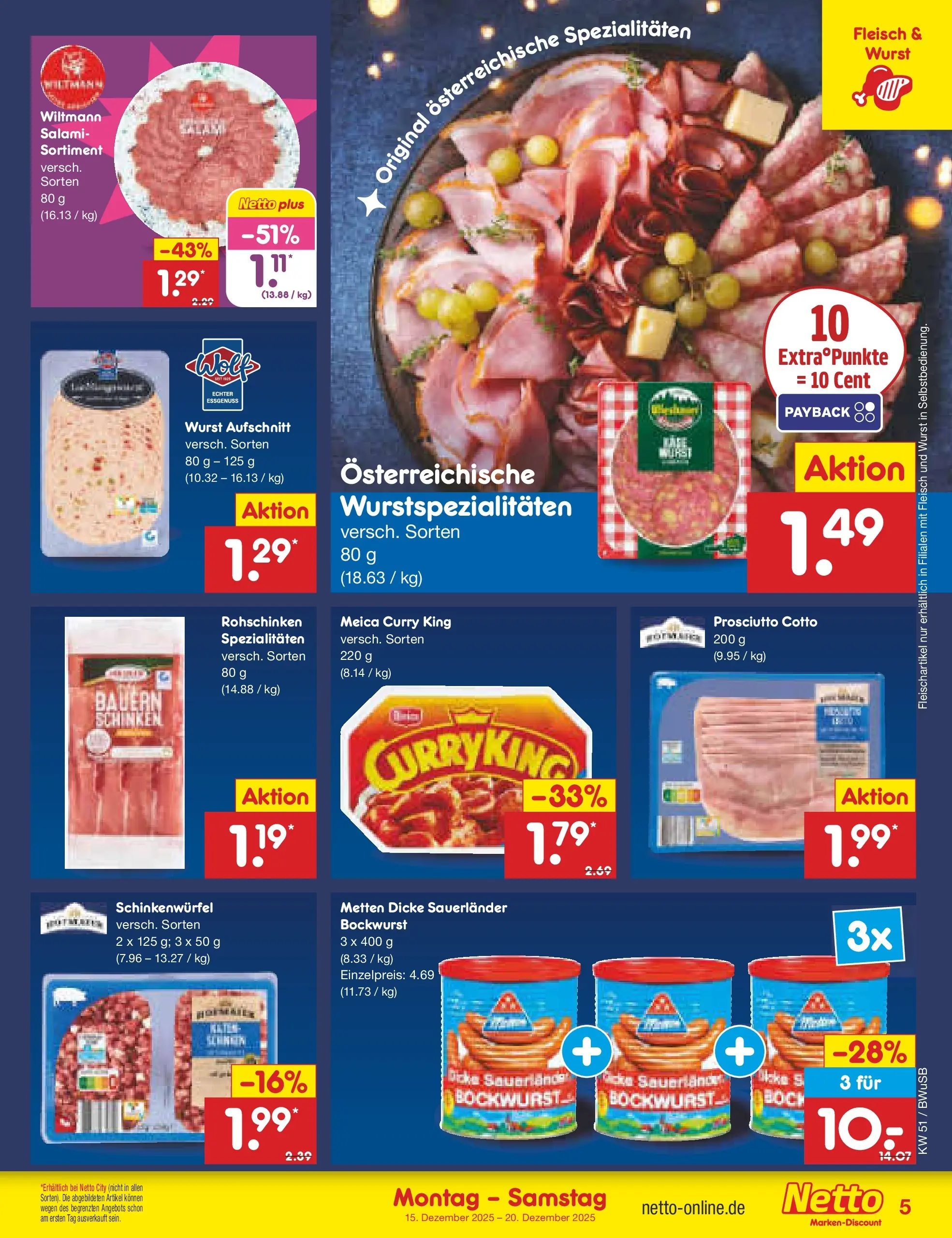 Netto Marken-Discount prospekt Stemwede-Dielingen (ab 14.12.2025) » Angebote | Seite: 5 | Produkte: Bockwurst, Meica, Salami, Fleisch Netto Marken-Discount prospekt Stemwede-Dielingen (ab 14.12.2025) » Angebote | Seite: 5 | Produkte: Bockwurst, Meica, Salami, Fleisch