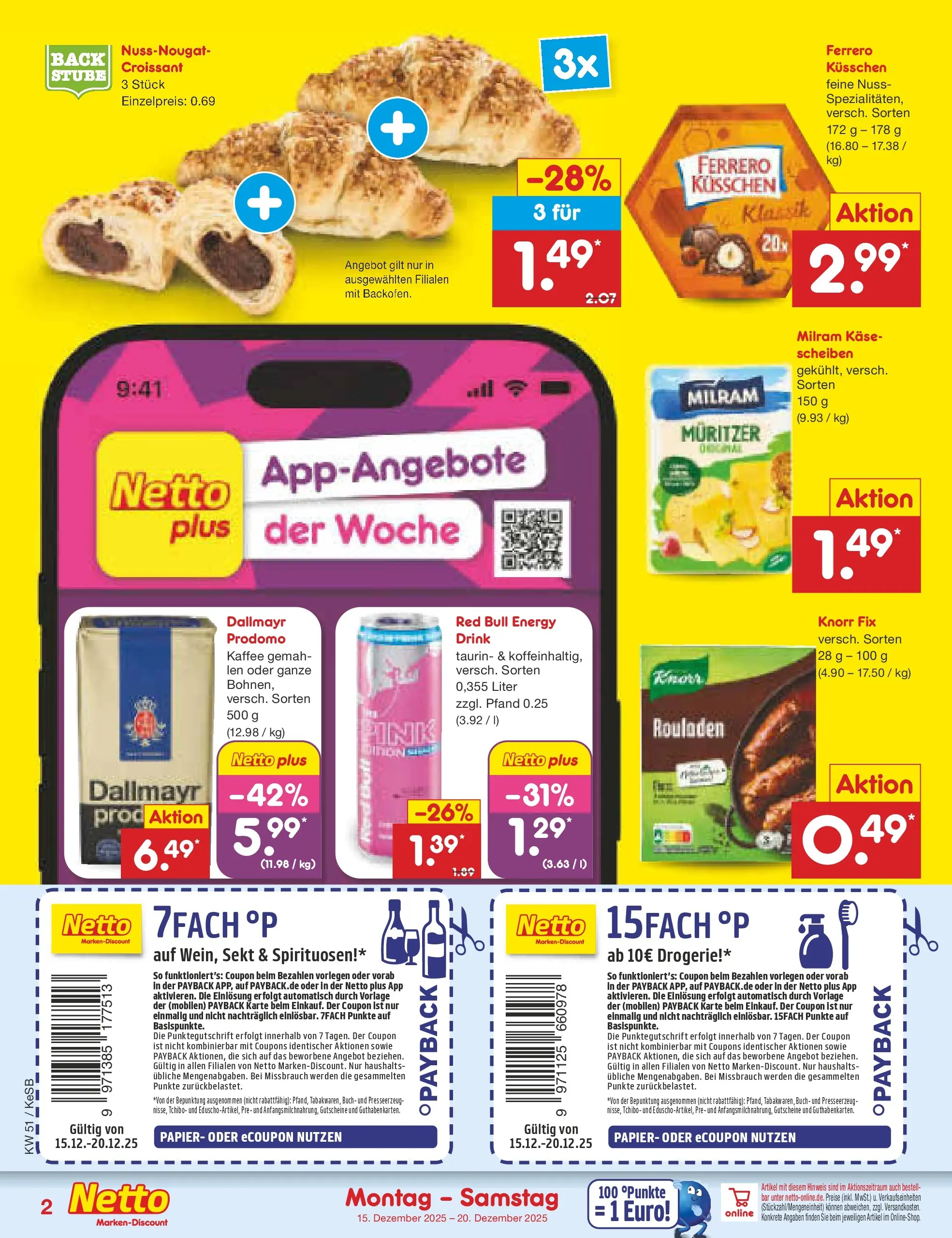 Netto Marken-Discount prospekt Kruft (ab 15.12.2025) » Angebote | Seite: 2 | Produkte: Knorr fix, Red bull, Croissant, Milram Netto Marken-Discount prospekt Kruft (ab 15.12.2025) » Angebote | Seite: 2 | Produkte: Knorr fix, Red bull, Croissant, Milram