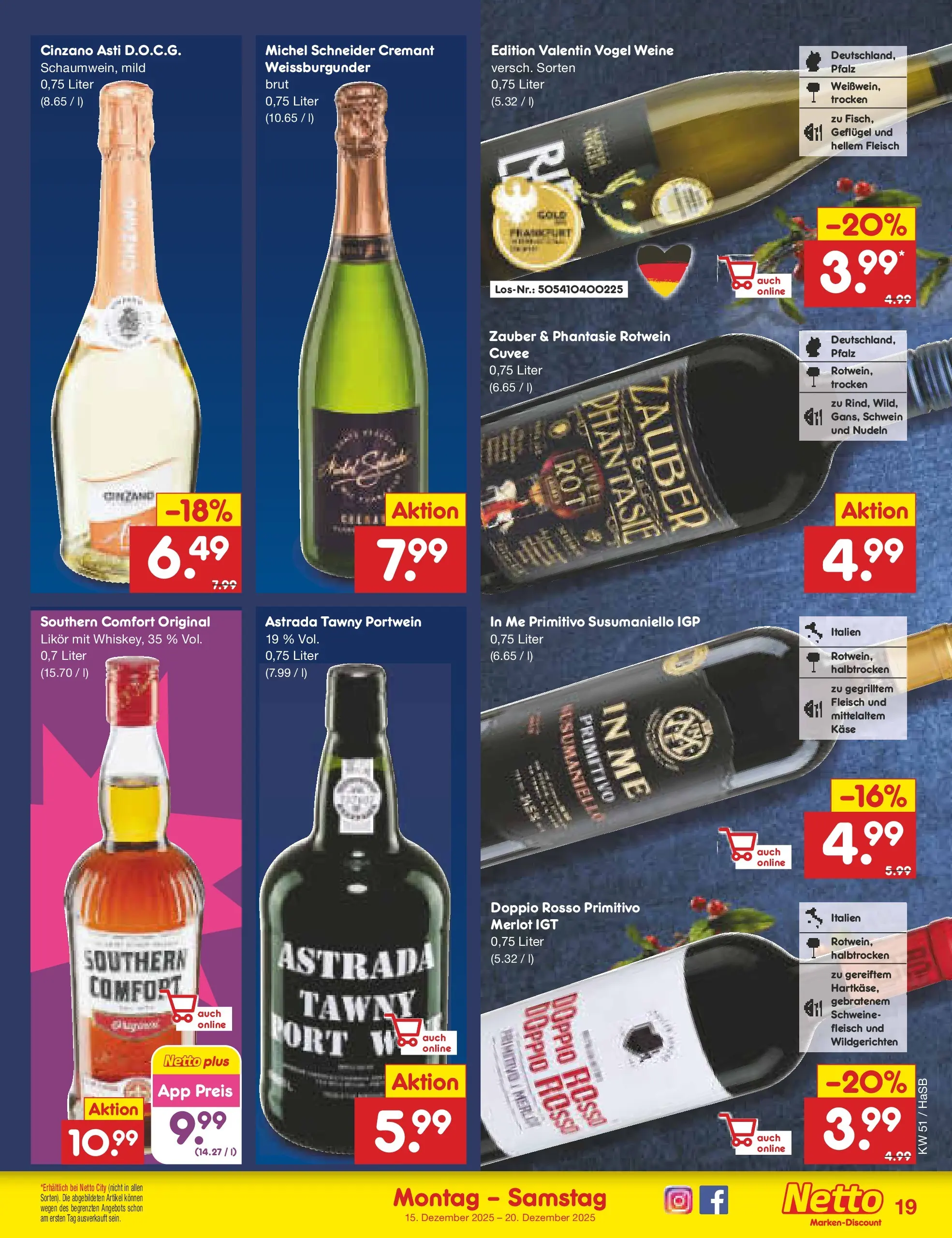 Netto Marken-Discount prospekt Wuppertal (ab 15.12.2025) » Angebote | Seite: 21 | Produkte: Käse, Rotwein, Merlot, Nudeln Netto Marken-Discount prospekt Wuppertal (ab 15.12.2025) » Angebote | Seite: 21 | Produkte: Käse, Rotwein, Merlot, Nudeln
