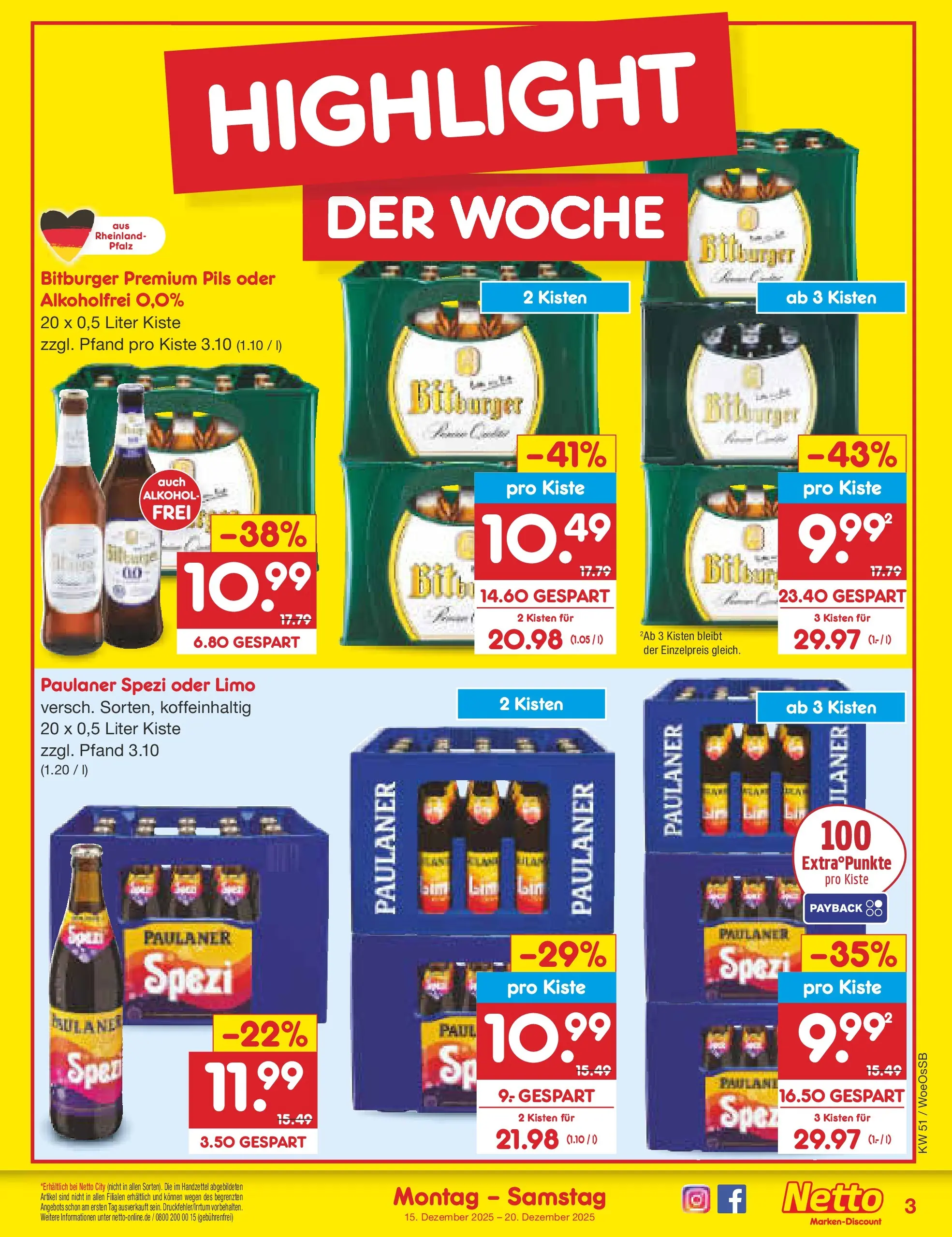Netto Marken-Discount prospekt Gemmingen (ab 15.12.2025) » Angebote | Seite: 3 | Produkte: Bitburger, Paulaner spezi, Pils, Paulaner Netto Marken-Discount prospekt Gemmingen (ab 15.12.2025) » Angebote | Seite: 3 | Produkte: Bitburger, Paulaner spezi, Pils, Paulaner
