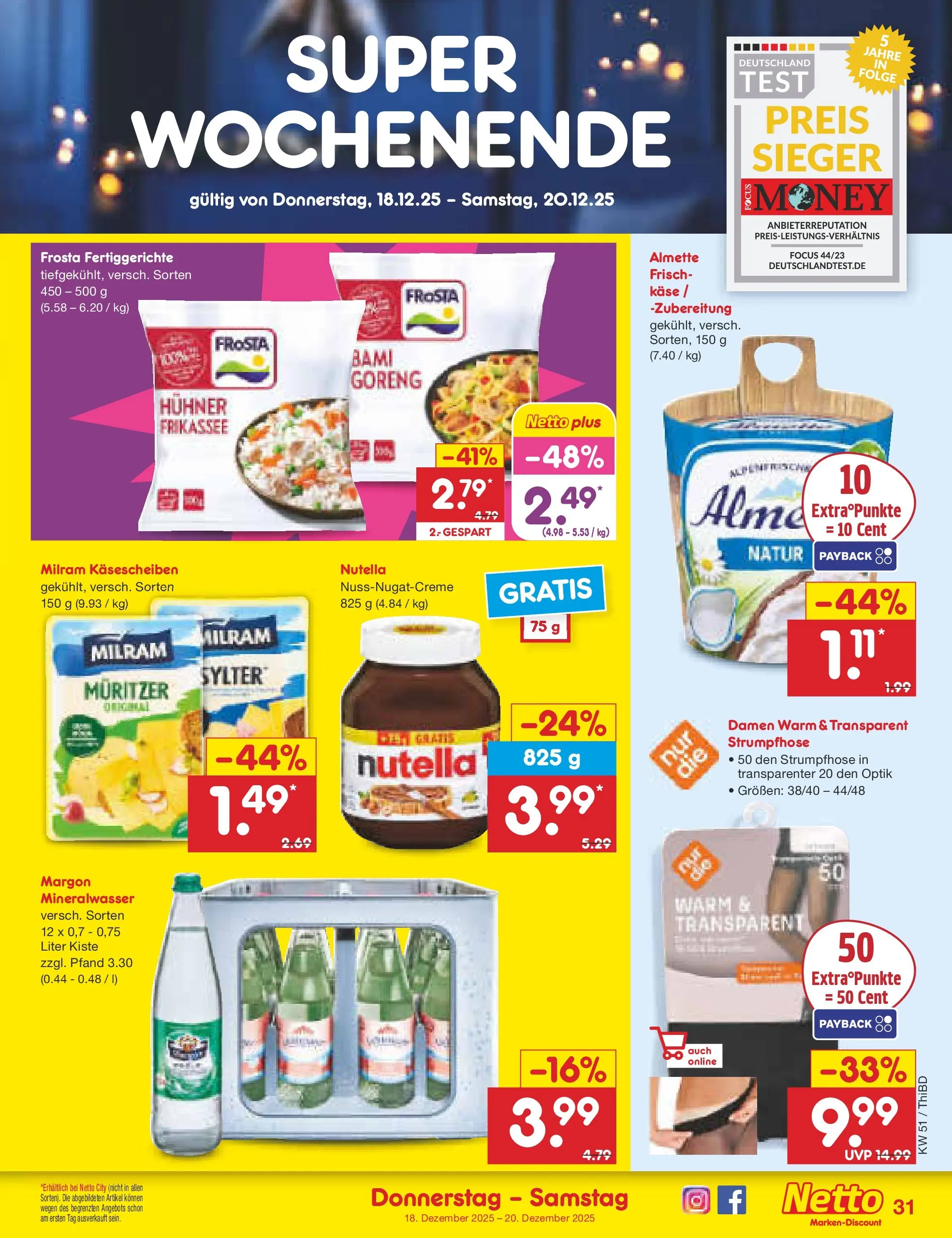 Netto Marken-Discount prospekt Thiendorf	 (ab 15.12.2025) » Angebote | Seite: 39 | Produkte: Käse, Mineralwasser, Milram, Strumpfhose