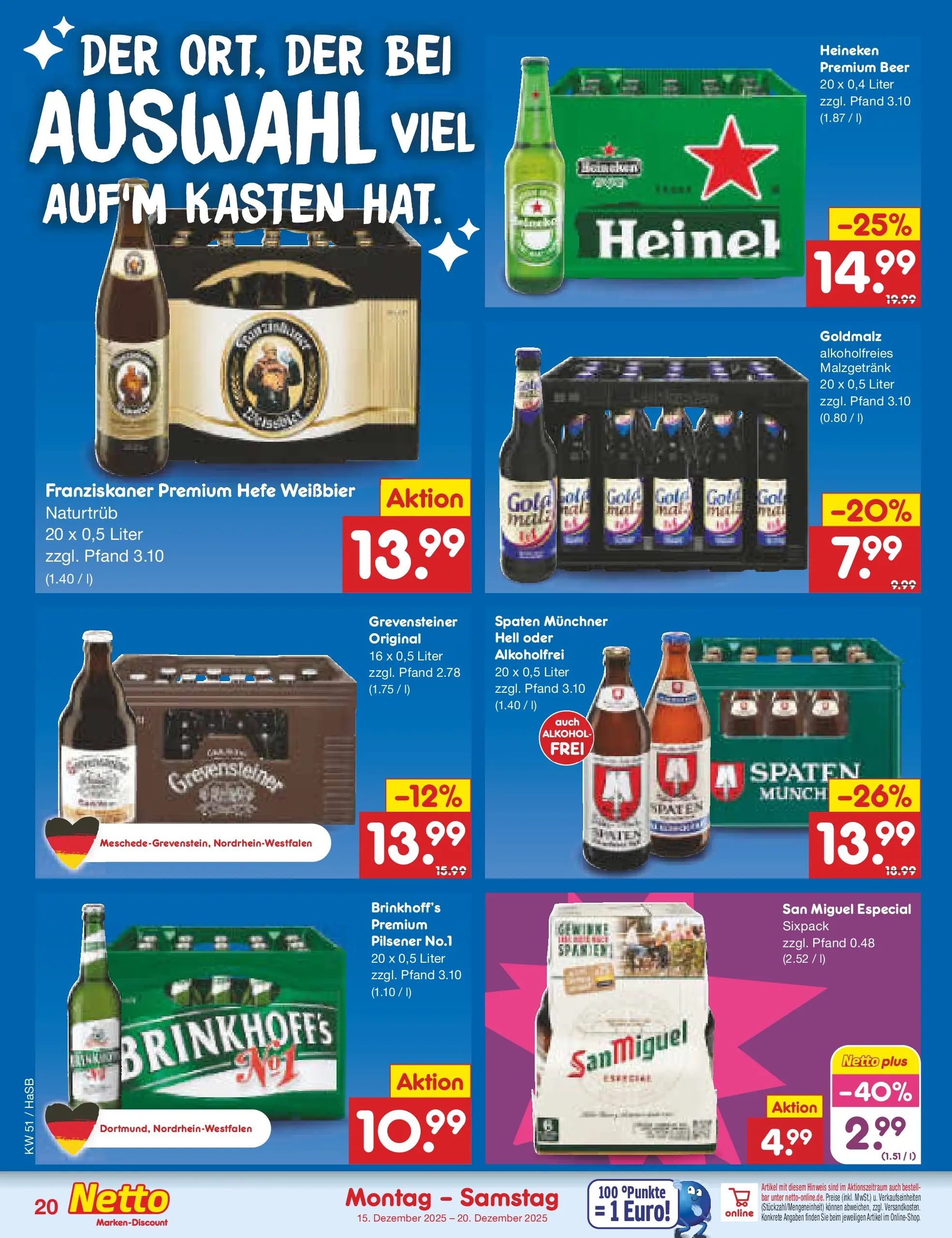 Netto Marken-Discount prospekt Wuppertal (ab 15.12.2025) » Angebote | Seite: 24 | Produkte: Franziskaner, Weißbier, Heineken, Hefe weissbier Netto Marken-Discount prospekt Wuppertal (ab 15.12.2025) » Angebote | Seite: 24 | Produkte: Franziskaner, Weißbier, Heineken, Hefe weissbier