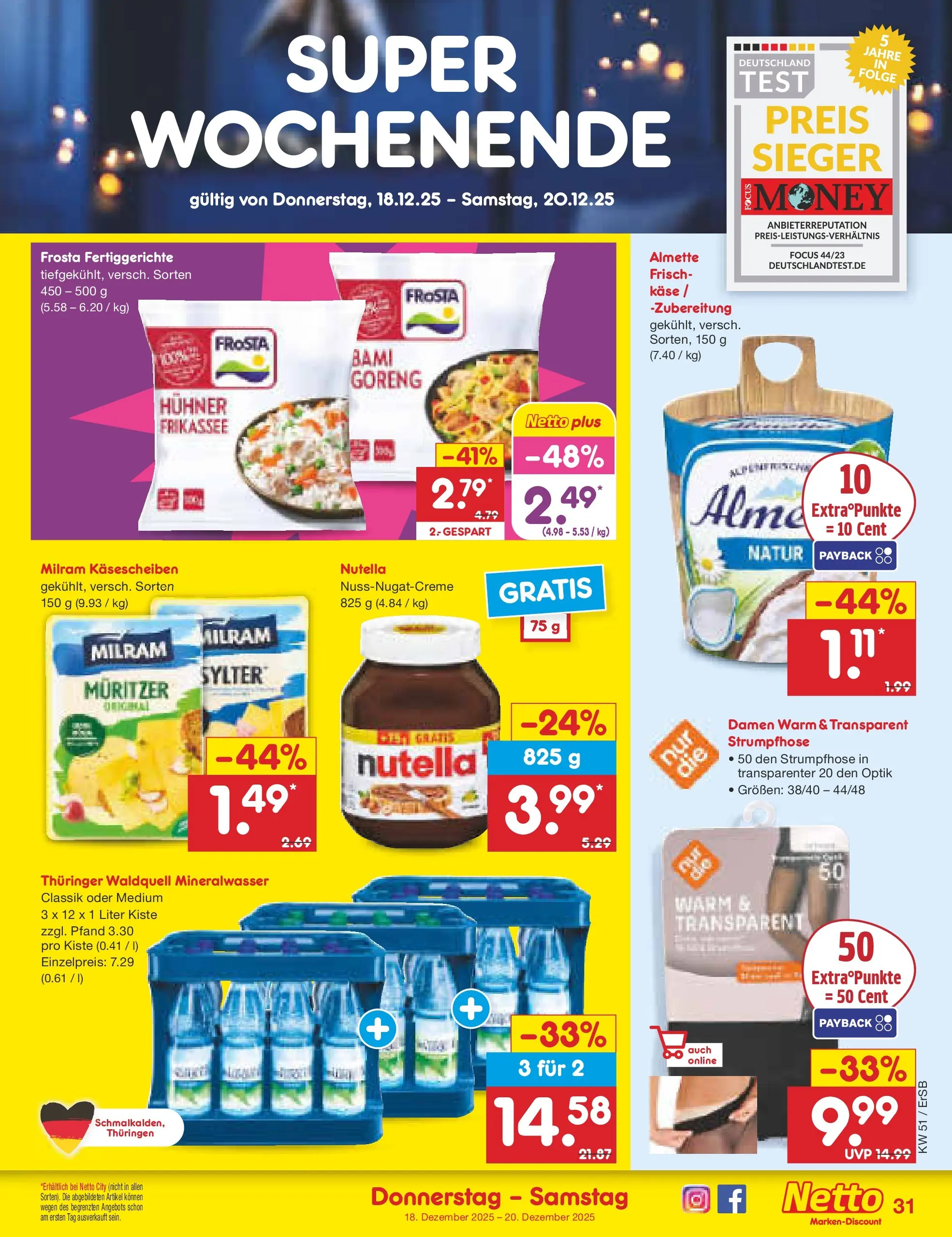 Netto Marken-Discount prospekt Erfurt (ab 15.12.2025) » Angebote | Seite: 39 | Produkte: Almette, Frosta, Milram, Strumpfhose Netto Marken-Discount prospekt Erfurt (ab 15.12.2025) » Angebote | Seite: 39 | Produkte: Almette, Frosta, Milram, Strumpfhose