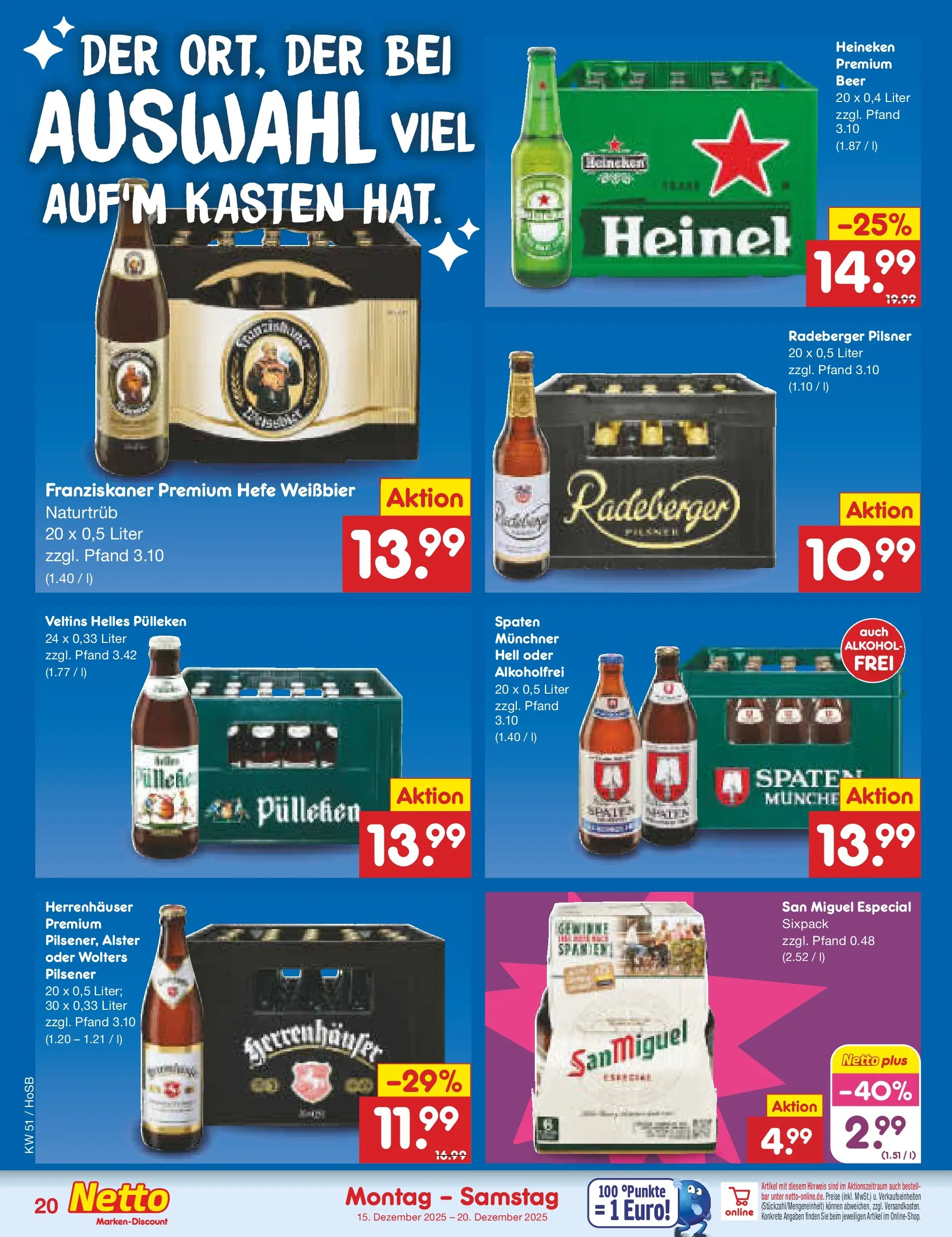 Netto Marken-Discount prospekt Hannover (ab 15.12.2025) » Angebote | Seite: 24 | Produkte: Helles pulleken, Franziskaner, Weißbier, Veltins Netto Marken-Discount prospekt Hannover (ab 15.12.2025) » Angebote | Seite: 24 | Produkte: Helles pulleken, Franziskaner, Weißbier, Veltins