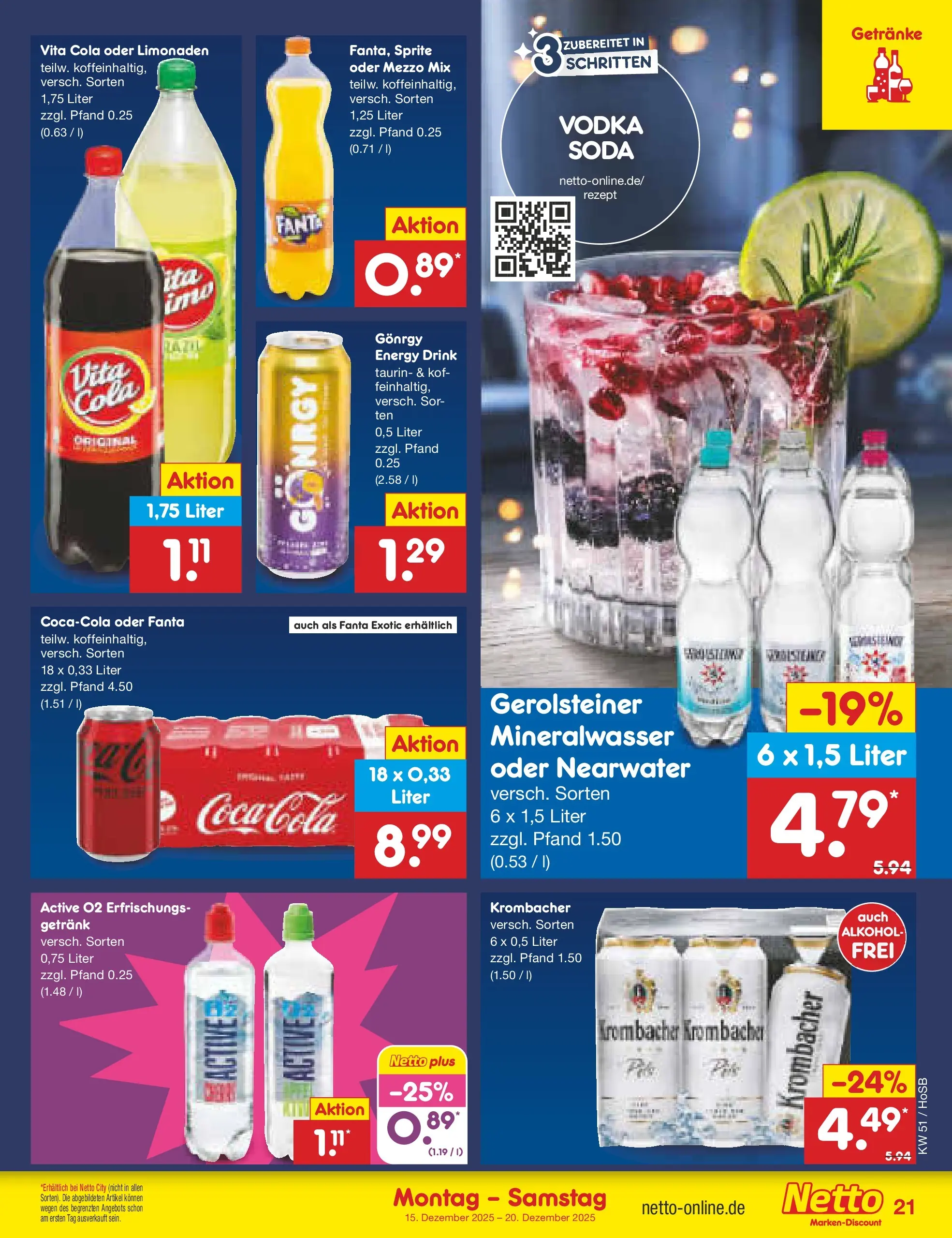 Netto Marken-Discount prospekt Hannover (ab 15.12.2025) » Angebote | Seite: 25 | Produkte: Coca cola, Cola, Krombacher, Oder mezzo mix Netto Marken-Discount prospekt Hannover (ab 15.12.2025) » Angebote | Seite: 25 | Produkte: Coca cola, Cola, Krombacher, Oder mezzo mix