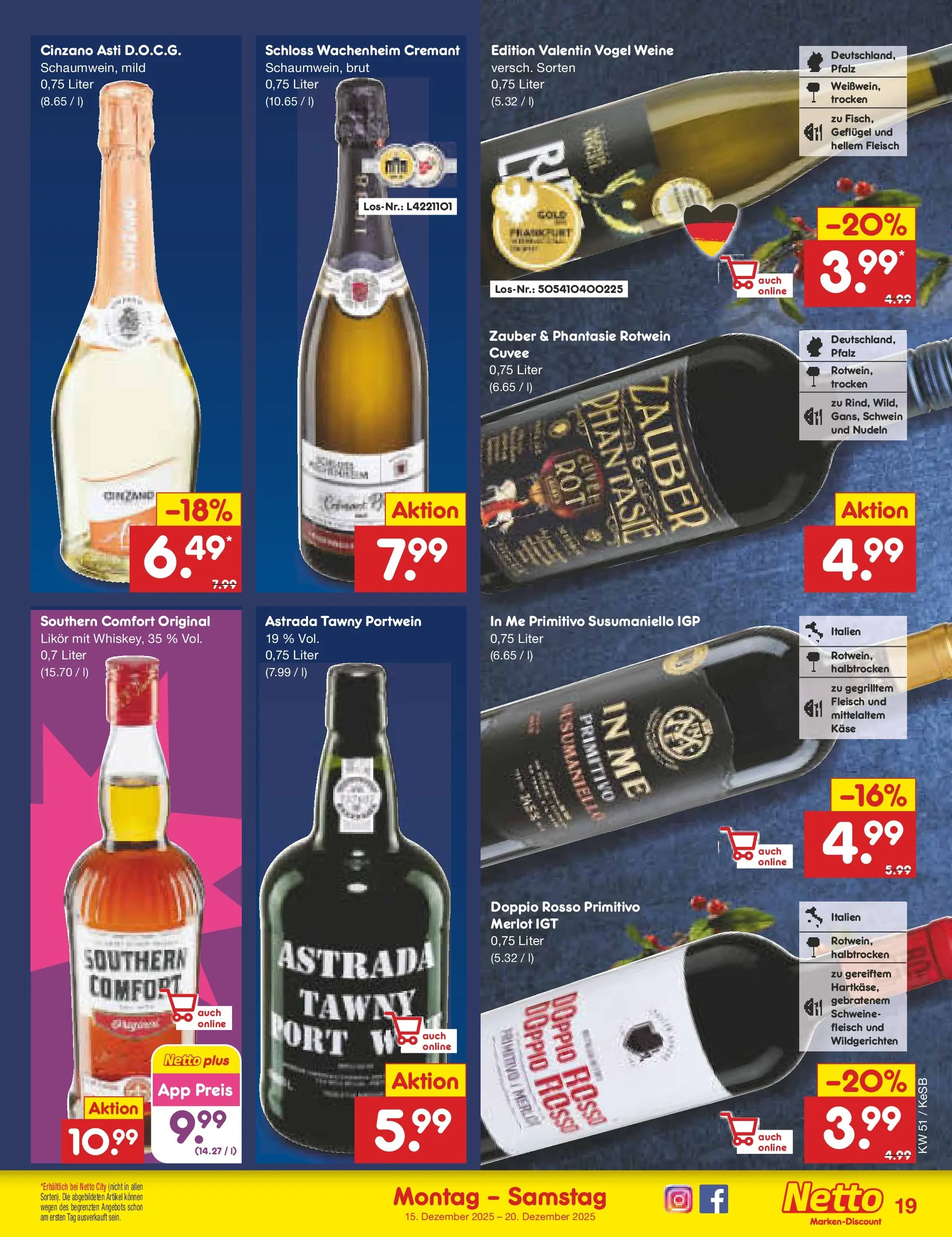 Netto Marken-Discount prospekt Kruft (ab 15.12.2025) » Angebote | Seite: 21 | Produkte: Likör, Merlot, Southern comfort, Nudeln Netto Marken-Discount prospekt Kruft (ab 15.12.2025) » Angebote | Seite: 21 | Produkte: Likör, Merlot, Southern comfort, Nudeln