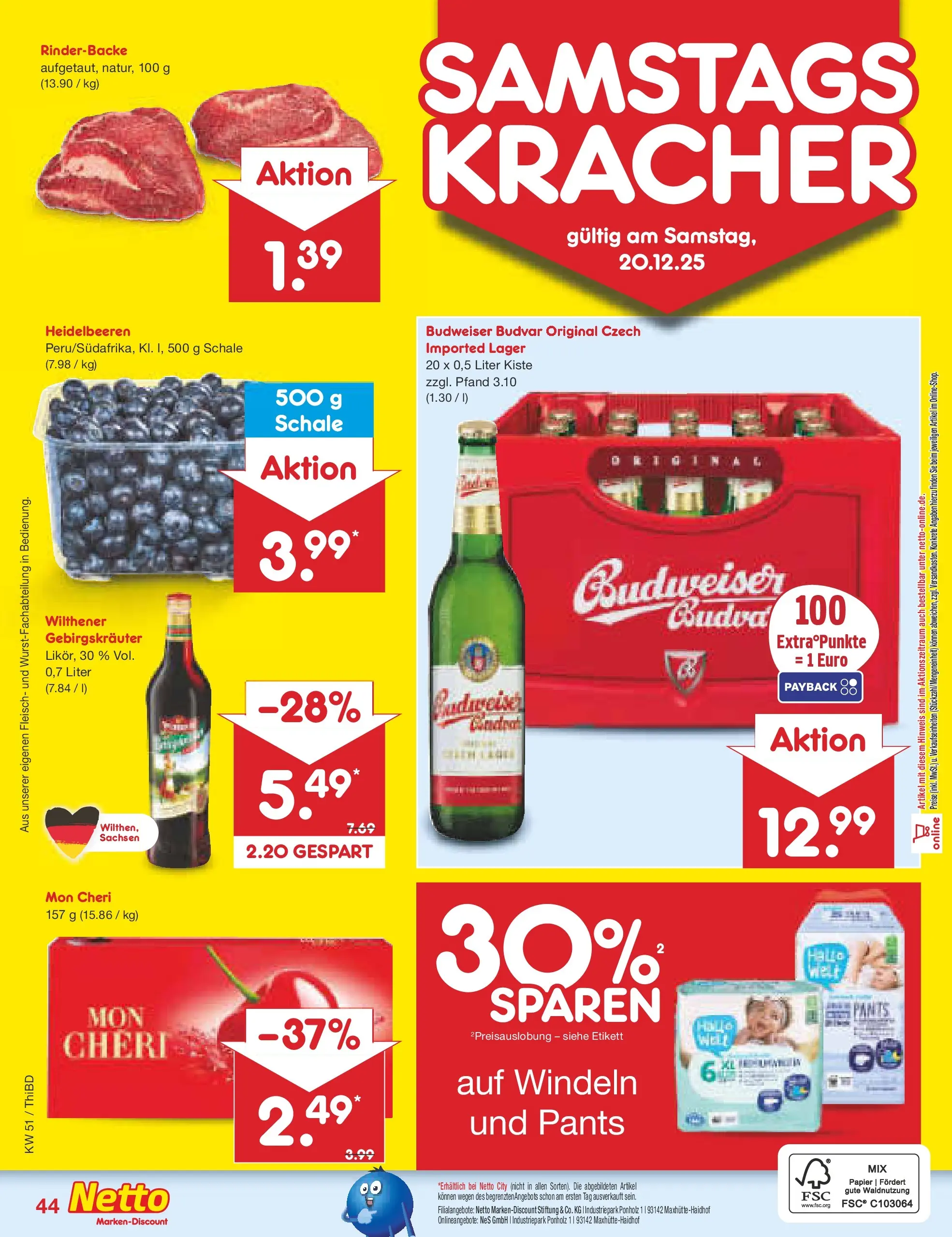 Netto Marken-Discount prospekt Thiendorf	 (ab 15.12.2025) » Angebote | Seite: 52 | Produkte: Wilthener, Wilthener gebirgskrauter, Heidelbeeren, Budweiser