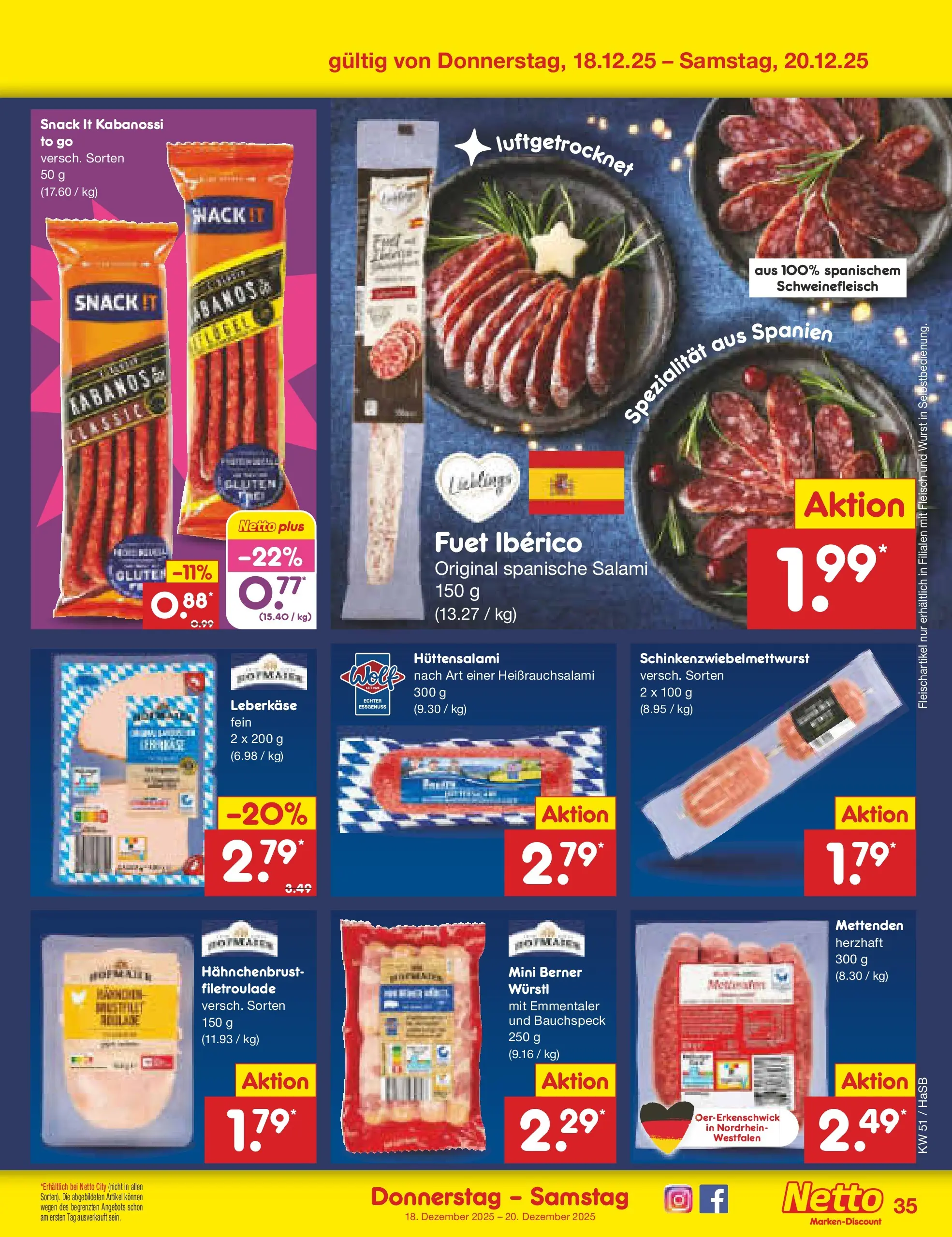 Netto Marken-Discount prospekt Wuppertal (ab 15.12.2025) » Angebote | Seite: 43 | Produkte: Würstl, Salami, Fleisch, Leberkase Netto Marken-Discount prospekt Wuppertal (ab 15.12.2025) » Angebote | Seite: 43 | Produkte: Würstl, Salami, Fleisch, Leberkase