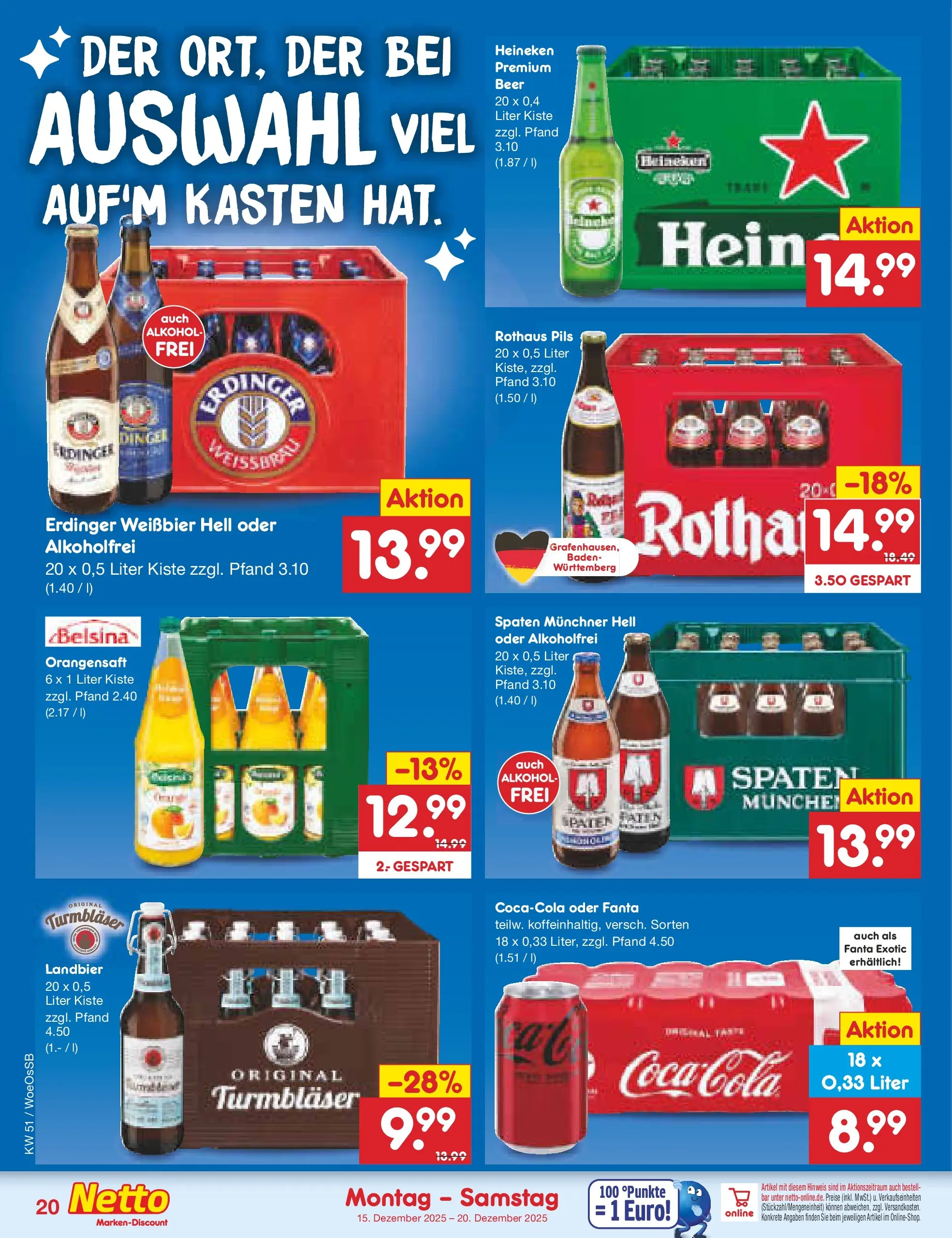 Netto Marken-Discount prospekt Gemmingen (ab 15.12.2025) » Angebote | Seite: 24 | Produkte: Erdinger, Cola, Weißbier, Orangensaft Netto Marken-Discount prospekt Gemmingen (ab 15.12.2025) » Angebote | Seite: 24 | Produkte: Erdinger, Cola, Weißbier, Orangensaft