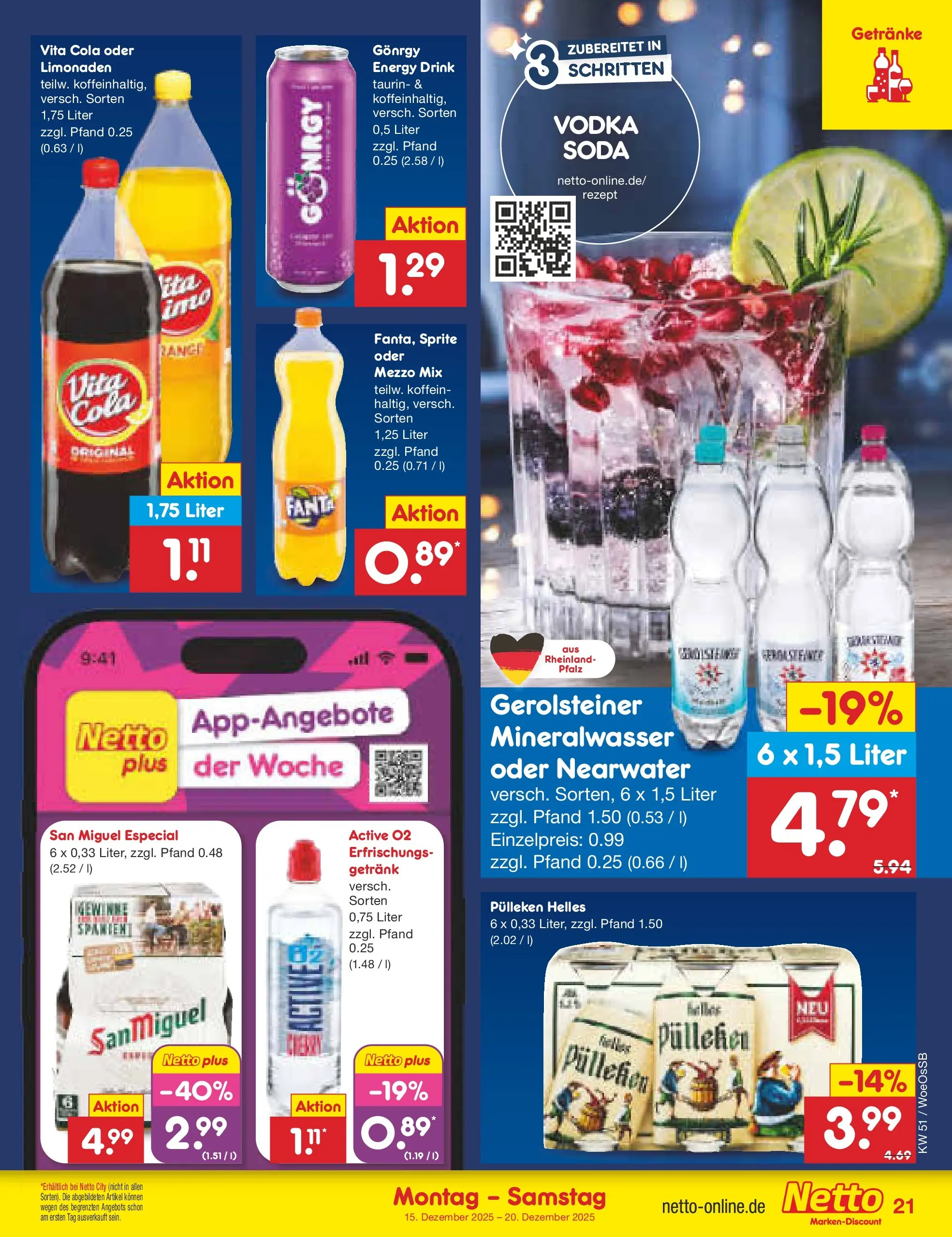 Netto Marken-Discount prospekt Gemmingen (ab 15.12.2025) » Angebote | Seite: 25 | Produkte: Fanta, Cola, Mineralwasser, Vodka Netto Marken-Discount prospekt Gemmingen (ab 15.12.2025) » Angebote | Seite: 25 | Produkte: Fanta, Cola, Mineralwasser, Vodka