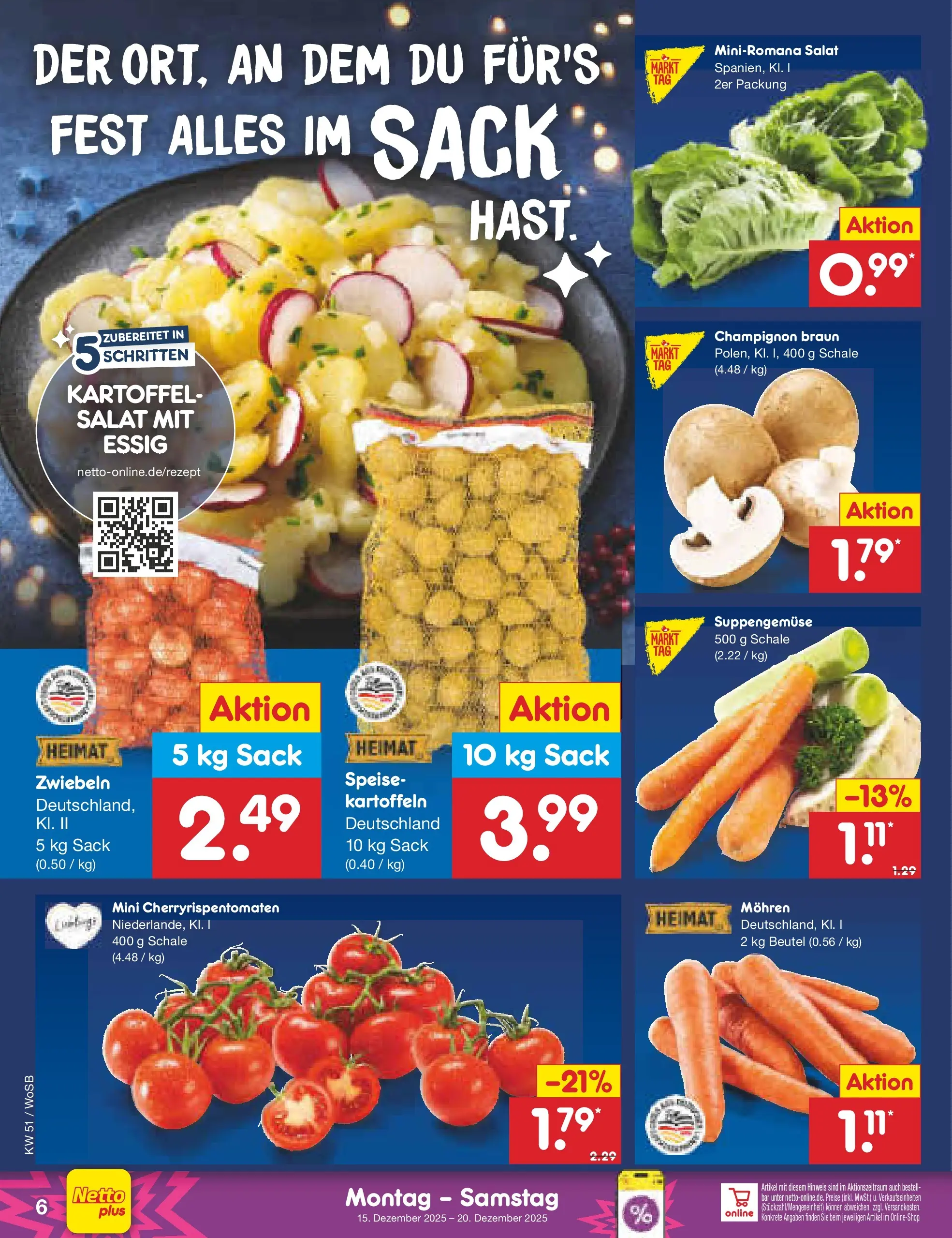 Netto Marken-Discount prospekt Mannheim (ab 15.12.2025) » Angebote | Seite: 6 | Produkte: Essig, Mohren, Kartoffeln, Zwiebeln Netto Marken-Discount prospekt Mannheim (ab 15.12.2025) » Angebote | Seite: 6 | Produkte: Essig, Mohren, Kartoffeln, Zwiebeln