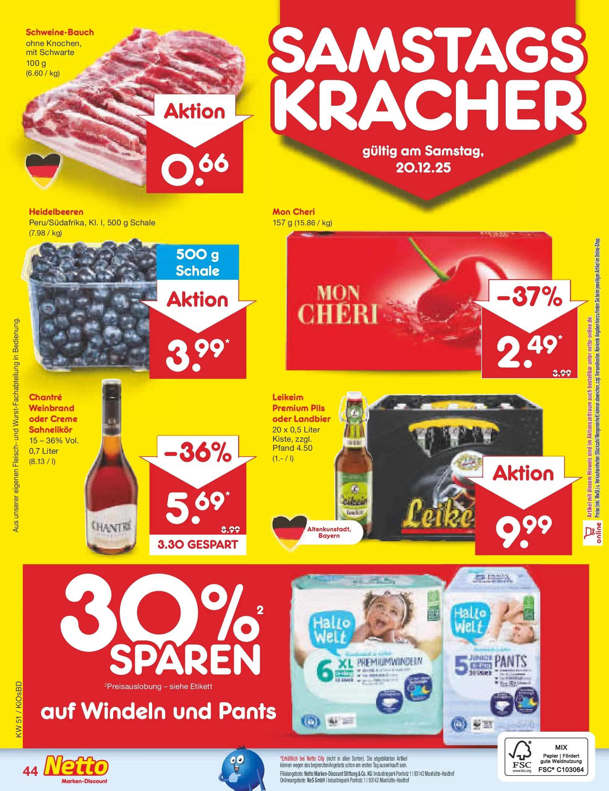 Netto Marken-Discount prospekt Mistelbach	 (ab 15.12.2025) » Angebote | Seite: 52 | Produkte: Schweinebauch, Creme, Chantré, Mon cheri