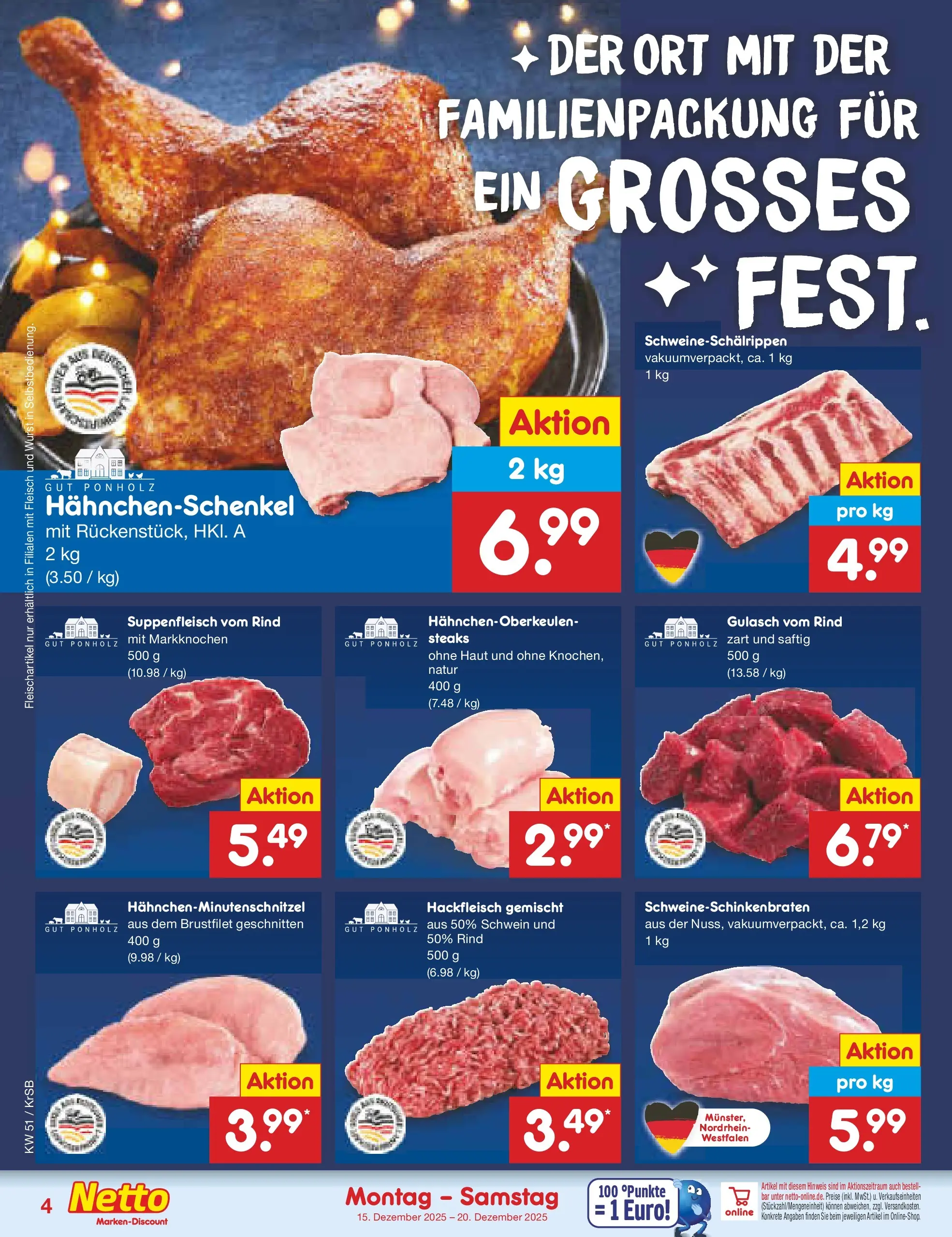 Netto Marken-Discount prospekt Jüchen	 (ab 15.12.2025) » Angebote | Seite: 4 | Produkte: Gulasch, Suppenfleisch, Wurst, Hackfleisch