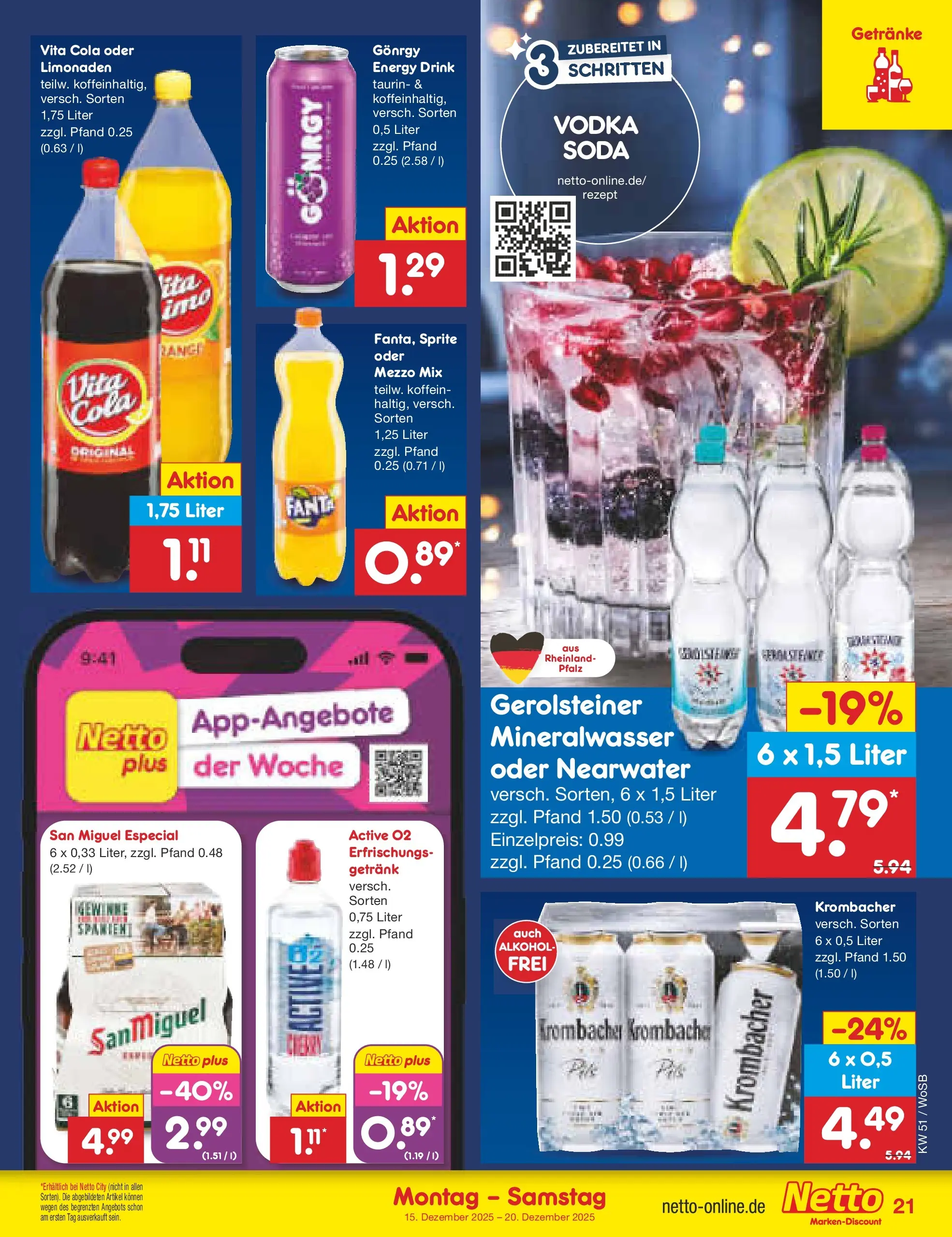 Netto Marken-Discount prospekt Mannheim (ab 15.12.2025) » Angebote | Seite: 25 | Produkte: Mezzo mix, Sprite, Mineralwasser, Vita cola Netto Marken-Discount prospekt Mannheim (ab 15.12.2025) » Angebote | Seite: 25 | Produkte: Mezzo mix, Sprite, Mineralwasser, Vita cola