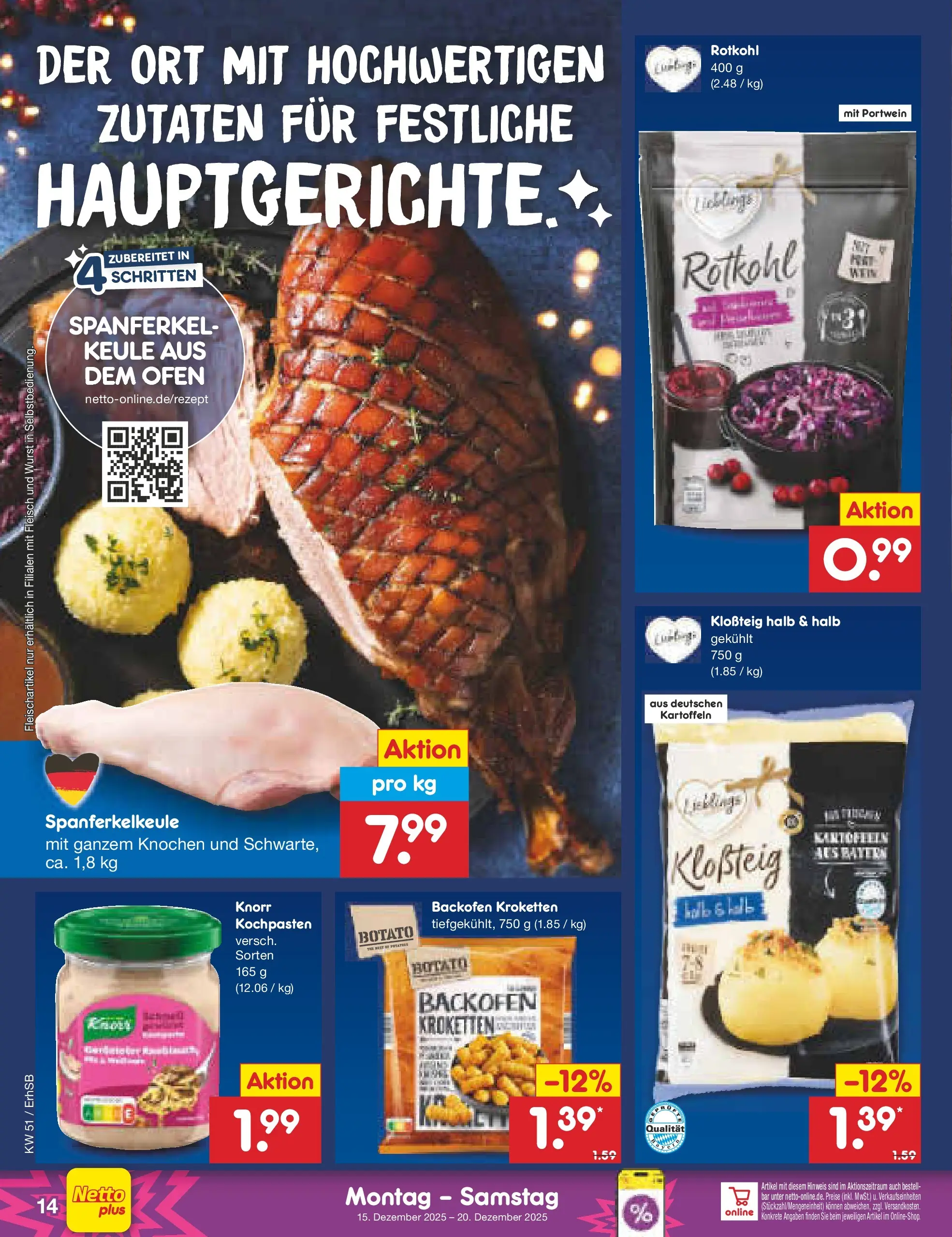 Netto Marken-Discount prospekt Metten (ab 15.12.2025) » Angebote | Seite: 14 | Produkte: Rotkohl, Kartoffeln, Wurst, Backofen Netto Marken-Discount prospekt Metten (ab 15.12.2025) » Angebote | Seite: 14 | Produkte: Rotkohl, Kartoffeln, Wurst, Backofen