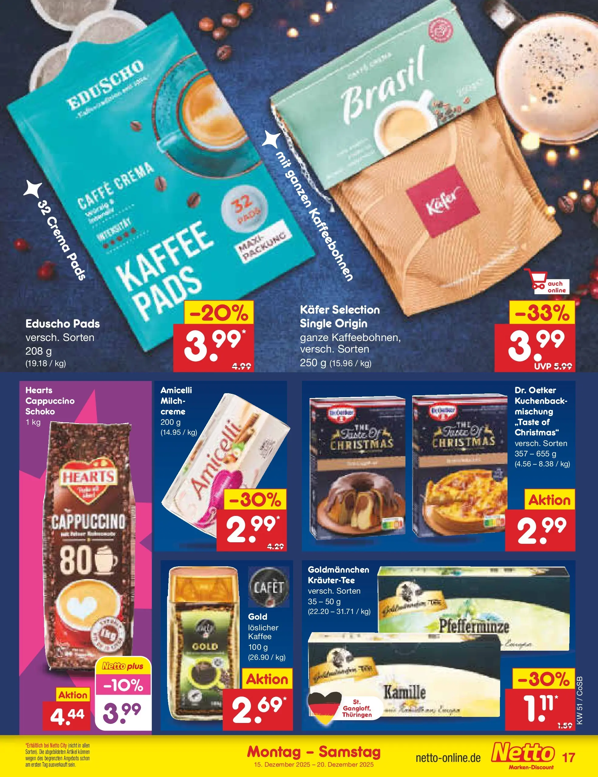 Netto Marken-Discount prospekt Bitterfeld-Wolfen	 (ab 15.12.2025) » Angebote | Seite: 17 | Produkte: Milch, Kaffee, Creme, Eduscho