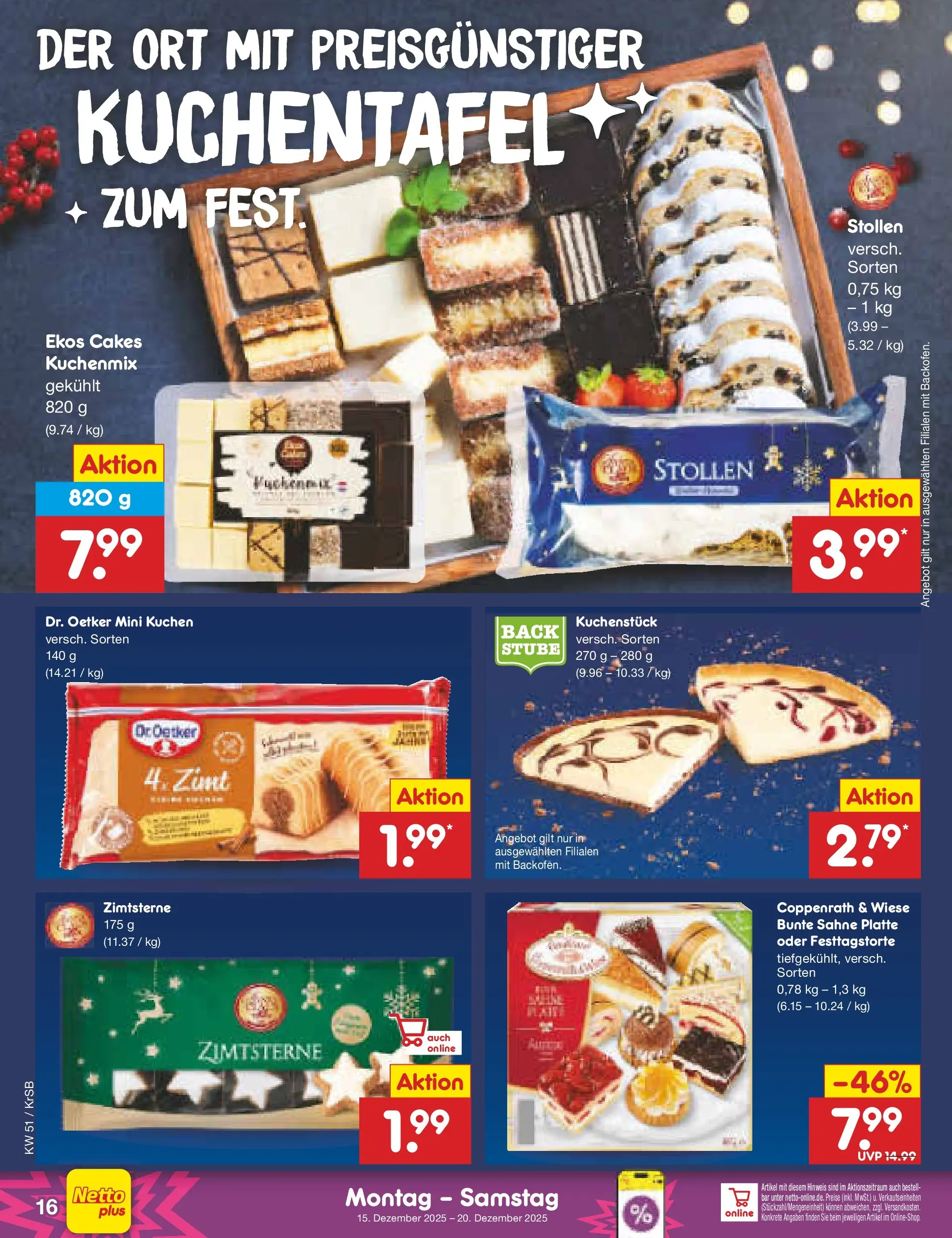 Netto Marken-Discount prospekt Jüchen	 (ab 15.12.2025) » Angebote | Seite: 16 | Produkte: Kuchen, Sahne