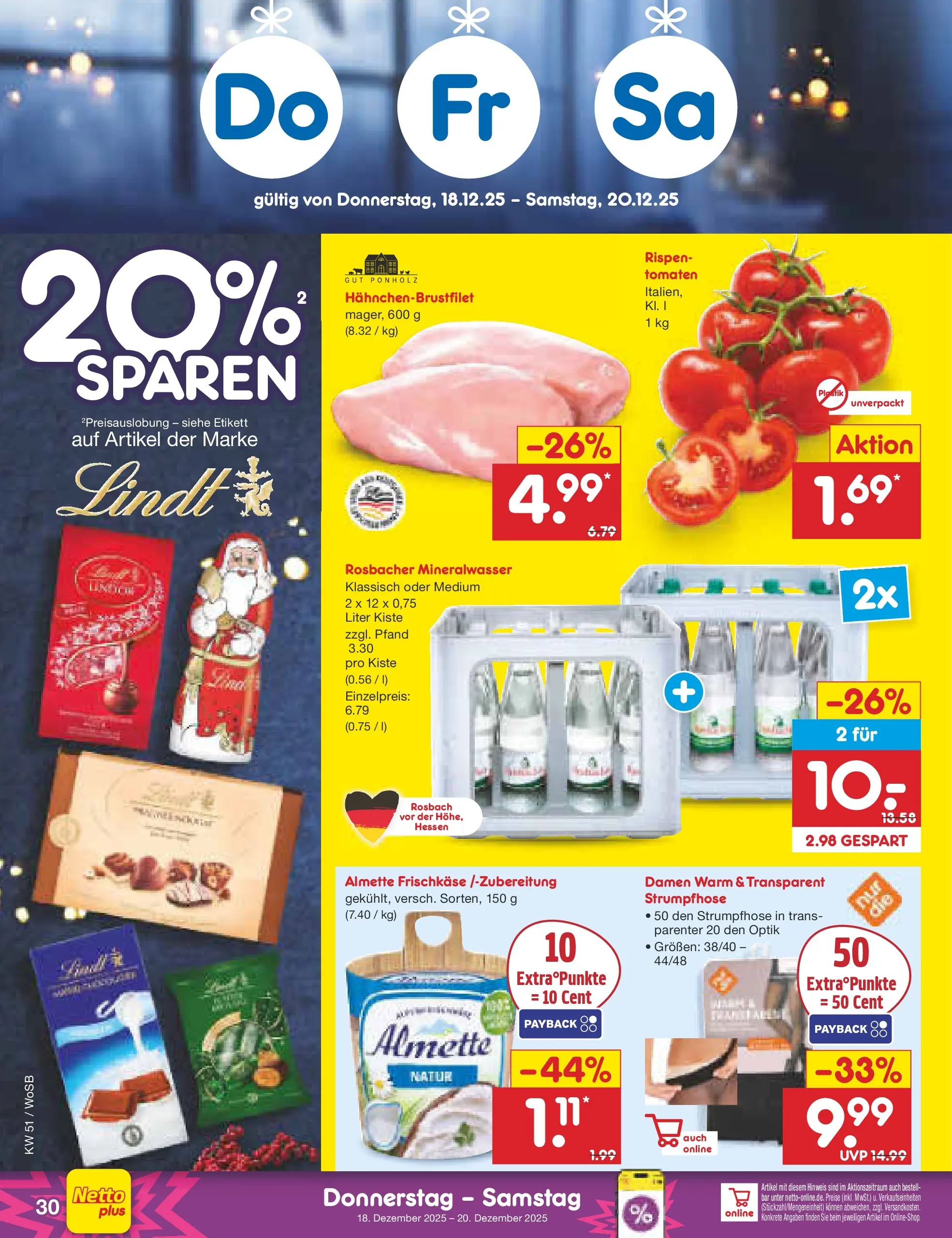 Netto Marken-Discount prospekt Mannheim (ab 15.12.2025) » Angebote | Seite: 38 | Produkte: Almette, Tomaten, Lindt, Strumpfhose Netto Marken-Discount prospekt Mannheim (ab 15.12.2025) » Angebote | Seite: 38 | Produkte: Almette, Tomaten, Lindt, Strumpfhose