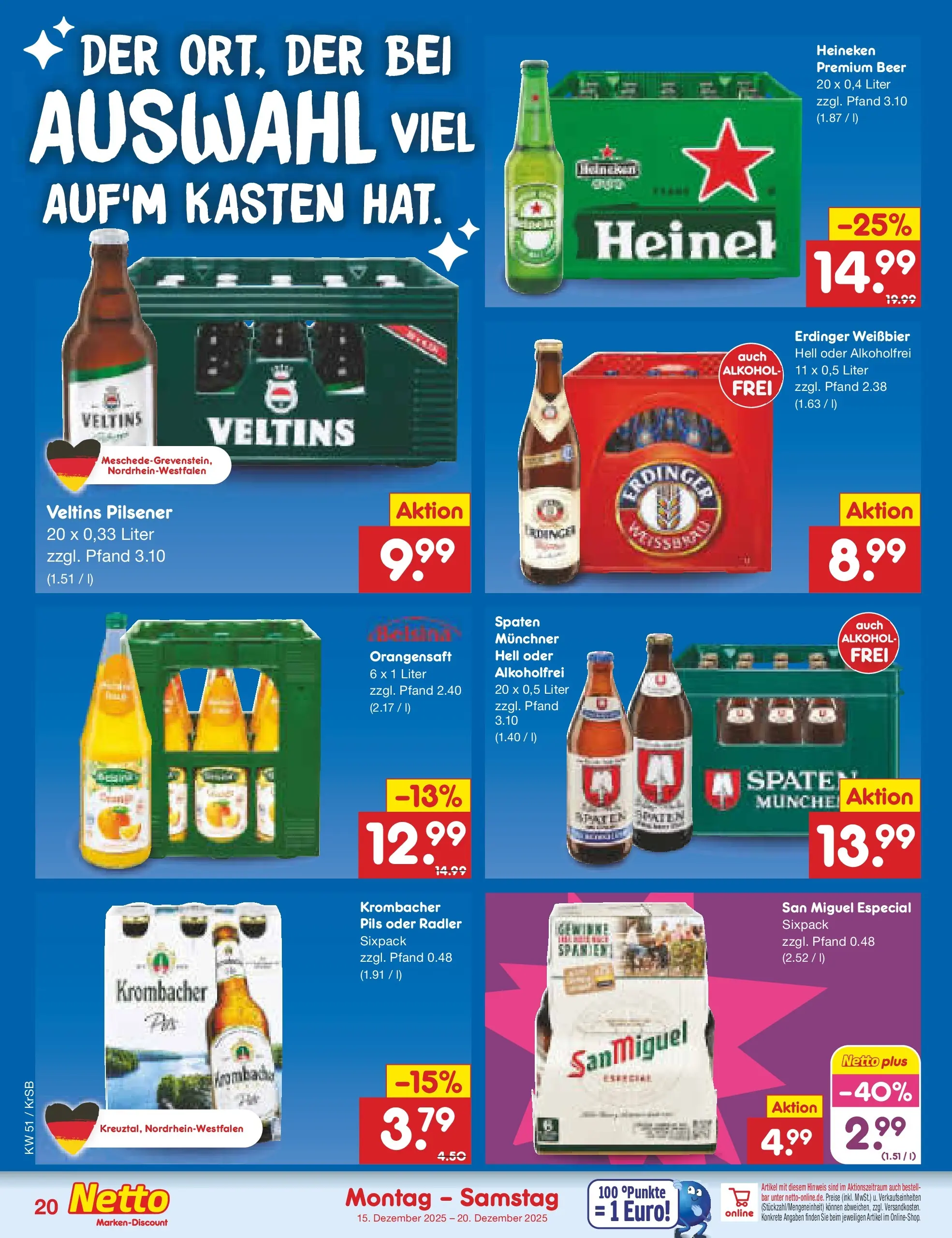 Netto Marken-Discount prospekt Jüchen	 (ab 15.12.2025) » Angebote | Seite: 24 | Produkte: Erdinger, Weißbier, Heineken, Radler