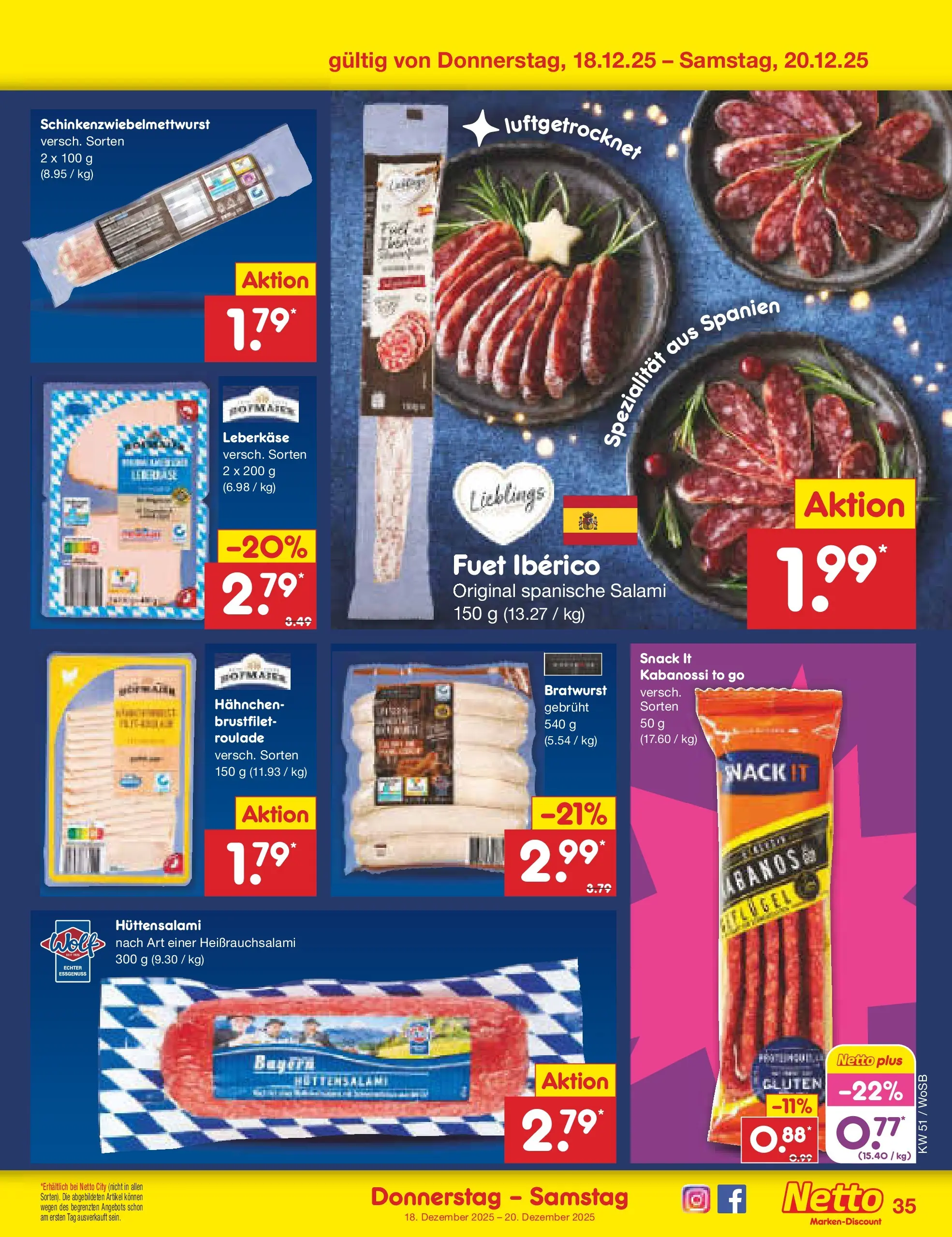 Netto Marken-Discount prospekt Mannheim (ab 15.12.2025) » Angebote | Seite: 43 | Produkte: Hahnchen, Bratwurst, Salami, Leberkase Netto Marken-Discount prospekt Mannheim (ab 15.12.2025) » Angebote | Seite: 43 | Produkte: Hahnchen, Bratwurst, Salami, Leberkase
