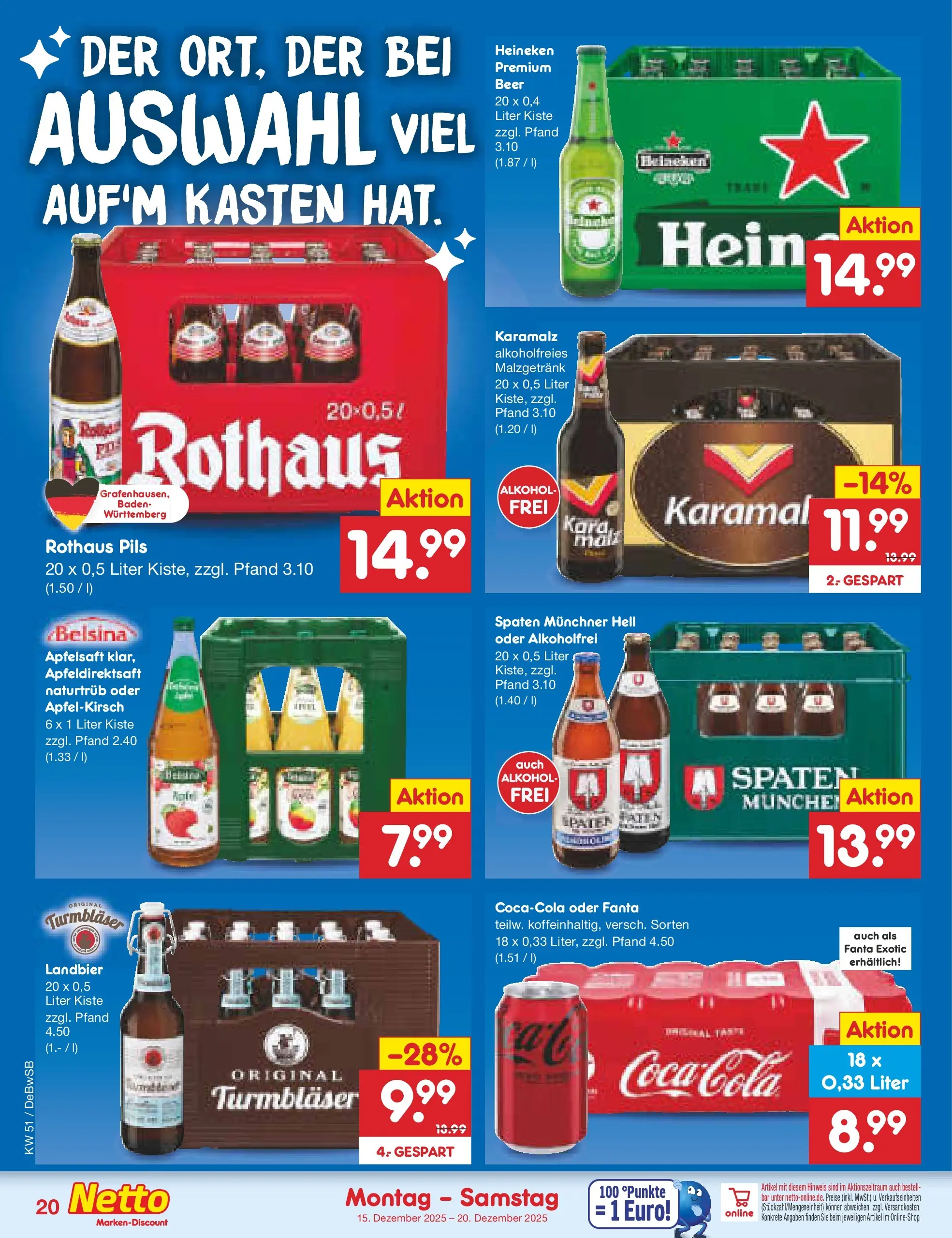 Netto Marken-Discount prospekt Waiblingen-Bittenfeld (ab 15.12.2025) » Angebote | Seite: 24 | Produkte: Coca cola, Fanta, Cola, Apfelsaft Netto Marken-Discount prospekt Waiblingen-Bittenfeld (ab 15.12.2025) » Angebote | Seite: 24 | Produkte: Coca cola, Fanta, Cola, Apfelsaft