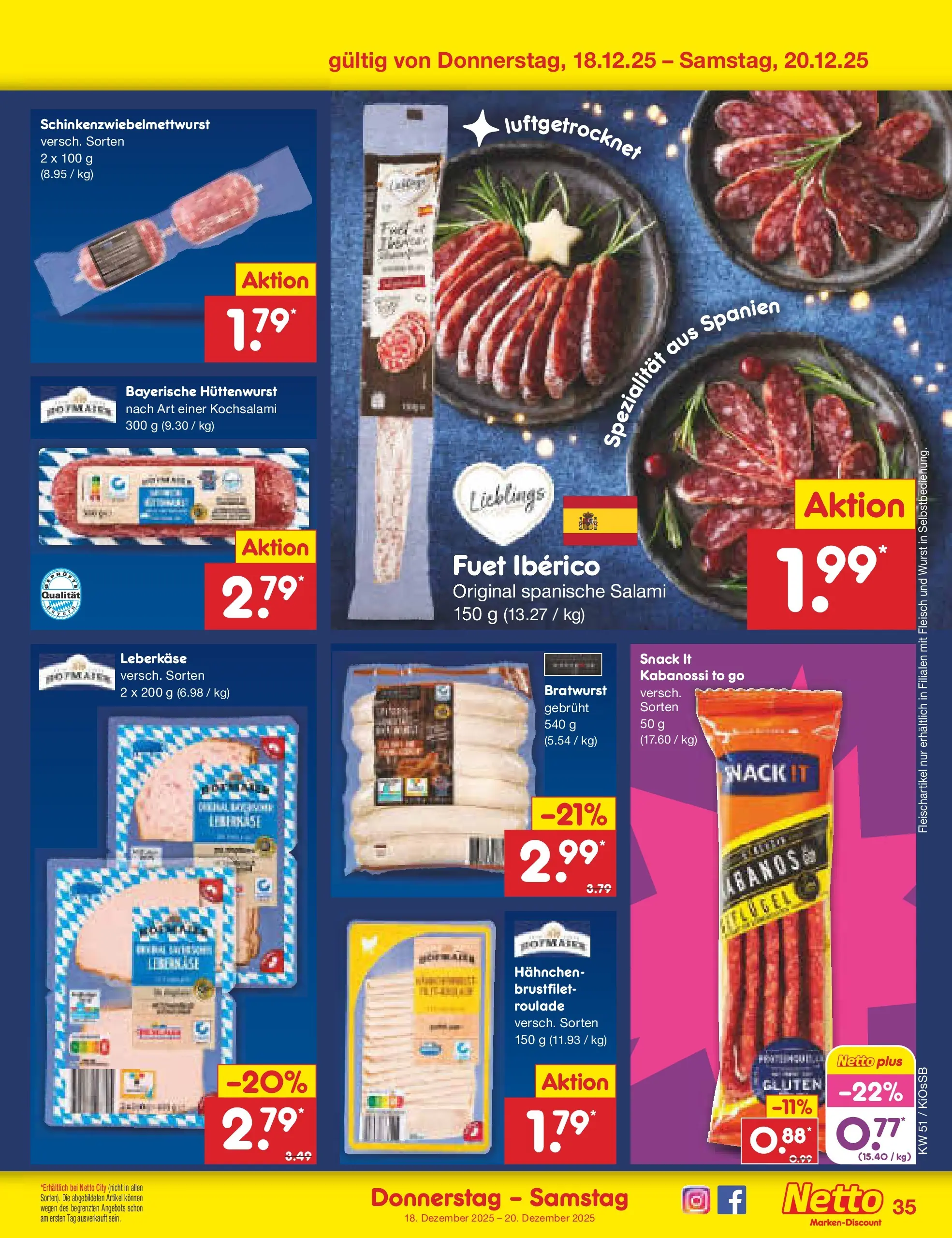 Netto Marken-Discount prospekt Oberhaid (ab 15.12.2025) » Angebote | Seite: 43 | Produkte: Bratwurst, Wurst, Salami, Leberkase Netto Marken-Discount prospekt Oberhaid (ab 15.12.2025) » Angebote | Seite: 43 | Produkte: Bratwurst, Wurst, Salami, Leberkase