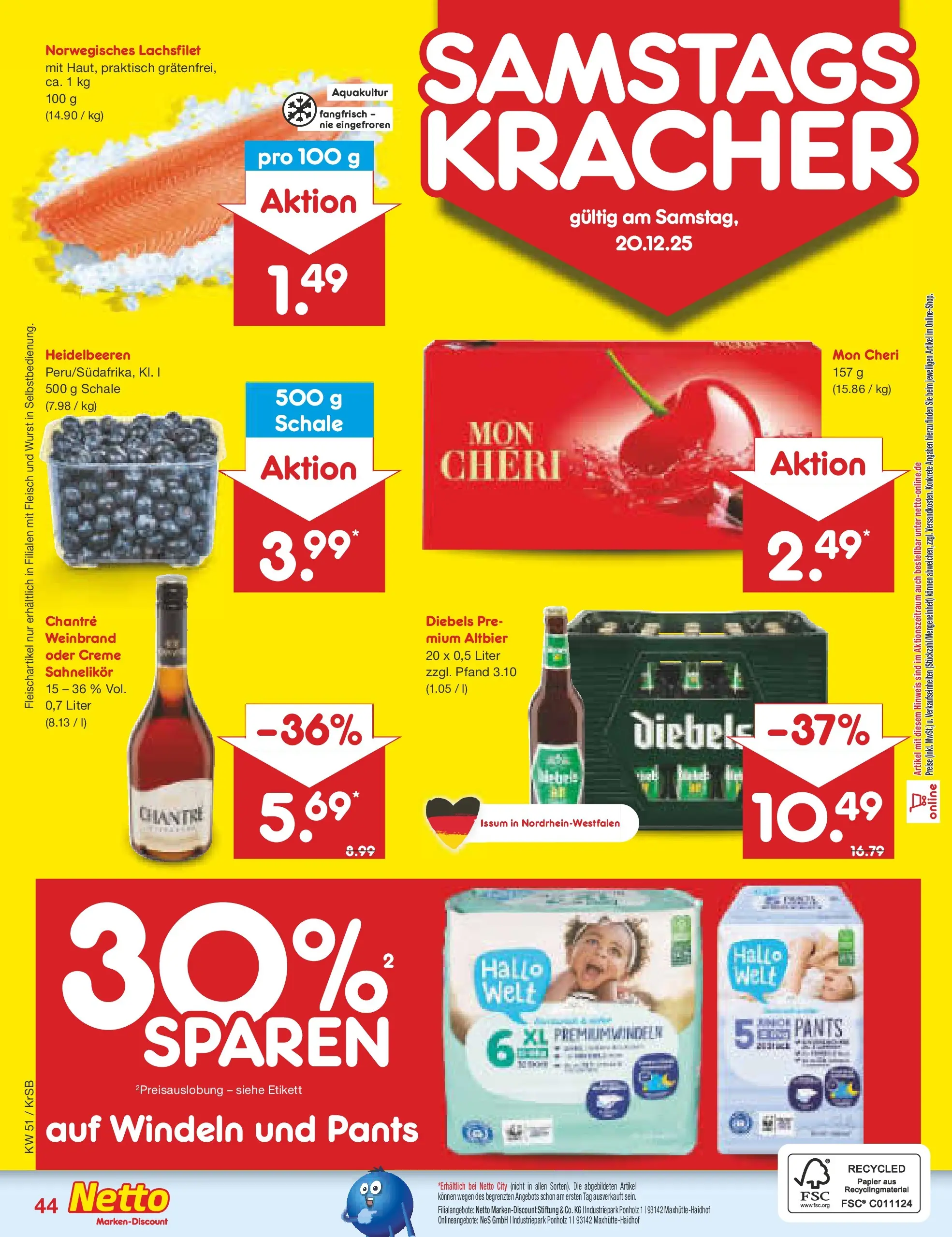 Netto Marken-Discount prospekt Jüchen	 (ab 15.12.2025) » Angebote | Seite: 52 | Produkte: Heidelbeeren, Wurst, Fleisch, Mon cheri