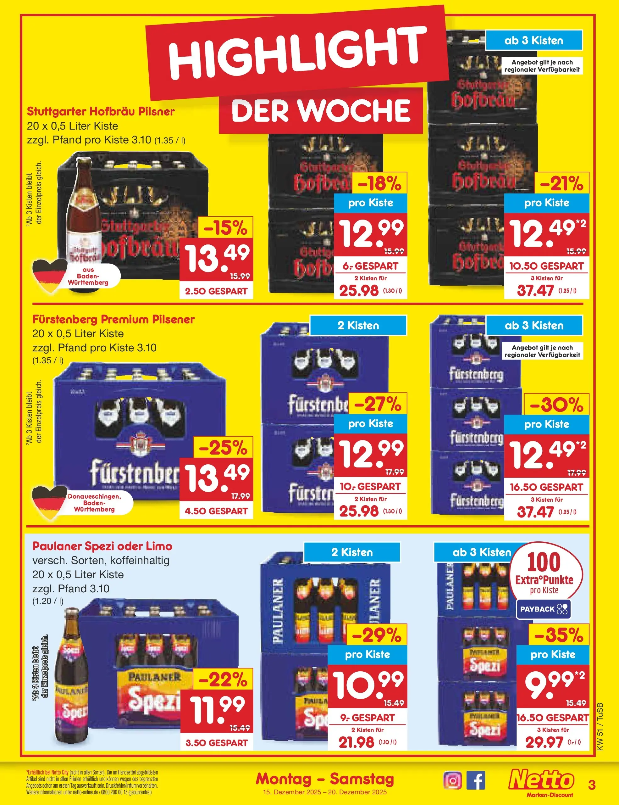 Netto Marken-Discount prospekt Lahr-Langenwinkel	 (ab 15.12.2025) » Angebote | Seite: 3 | Produkte: Paulaner spezi, Paulaner